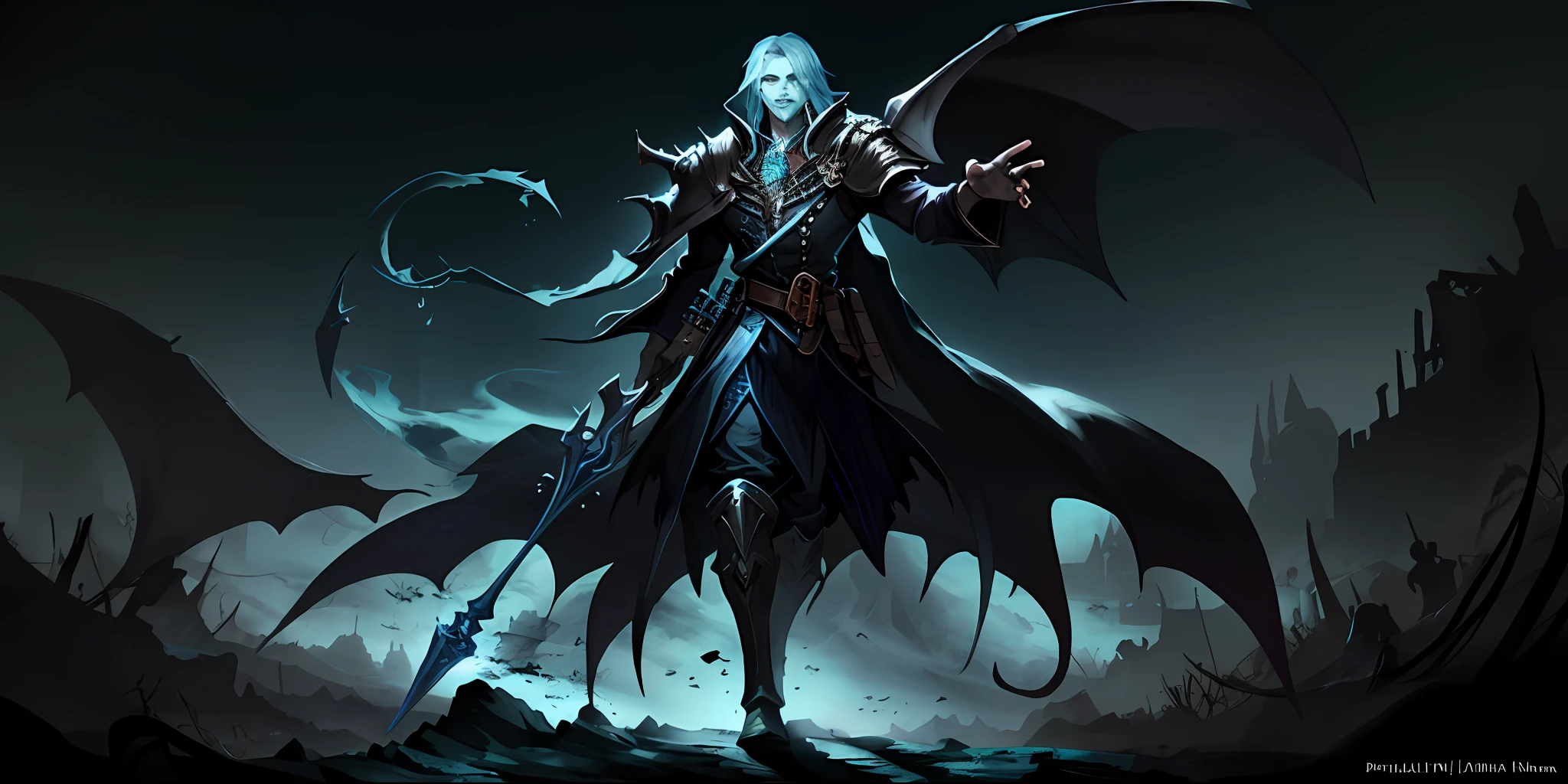 create a champion of lol, based on a vampire, SplashArt, background with a Blue moon