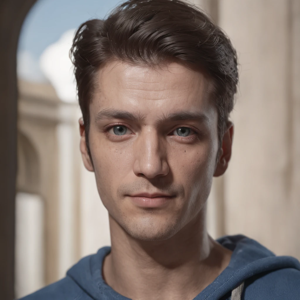 (professional 3d render:1.3) af (Realistic:1.3) most beautiful artwork photo in the world，standing with 30 years old man in a blue hoodie, fancy, freelancer, smiling, standing full-frontal, Full-length, Body and head directly in the photo, DSRL, facing the viewer of the photo, Eyes fixed on the lens, The shoulders and head appear in the photo, The man in the center in the photo, full body 8k unity render, action  shot, skin pore, very dark lighting, heavyshading, Detailed, Detailed face, (vibrant, photograph realistic, Realistic, Dramatic, Dark, Sharp focus, 8K), (Intricate:1.4), decadent, (Highly detailed:1.4), Digital painting, rendering by octane, art  stations, concept-art, smooth, Sharp focus, illustration, (loish:0.23), (Global illumination, Studio light, volumettic light), heavy rain, particles floating, lotr, fantasy, elf, full bodyesbian, ((Dark and ancient city background:1.3)),CGSesociety,art  stations