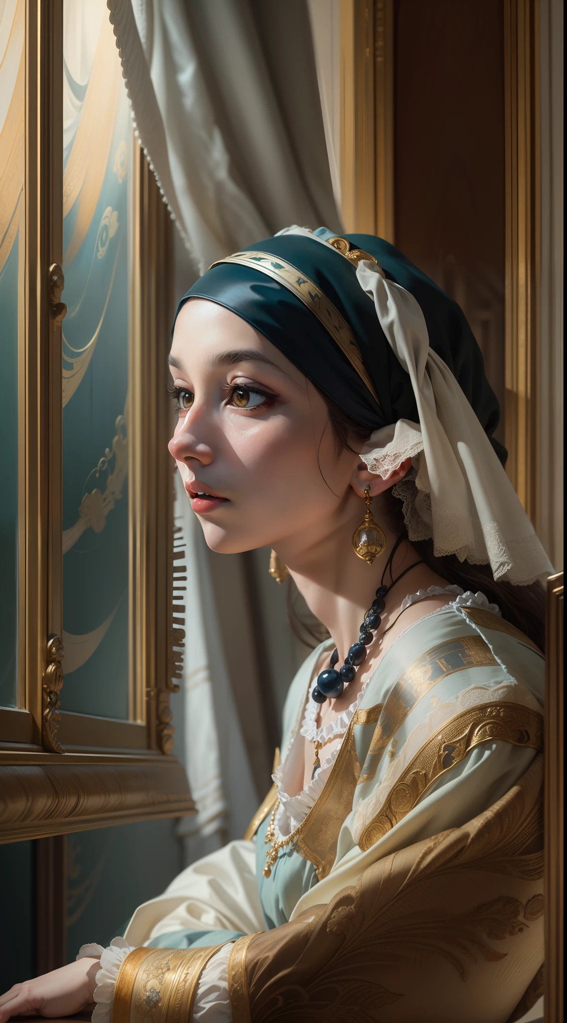 "Recreate the essence of a Vermeer masterpiece, capturing the exquisite lighting, serene ambiance, and meticulous attention to detail."