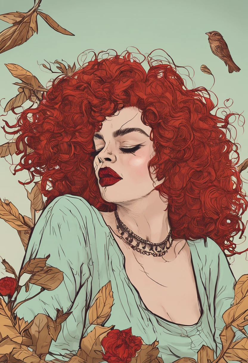 (master part: 1.2 ), (Melhor qualidade: 1.2 ), circunstanciado, ( sexo: 1.2), menina bruxa,(maduro), testa aberta,curly hair, (cabelos longos), red hair, olhos verdes, cabo, lacuna na coxa, seios grandes e macios,(sem roupa), quadris grandes, Red lipstick, Gargantilha, (De cima para baixo de baixo para cima:0.8), (elfa:1.2)