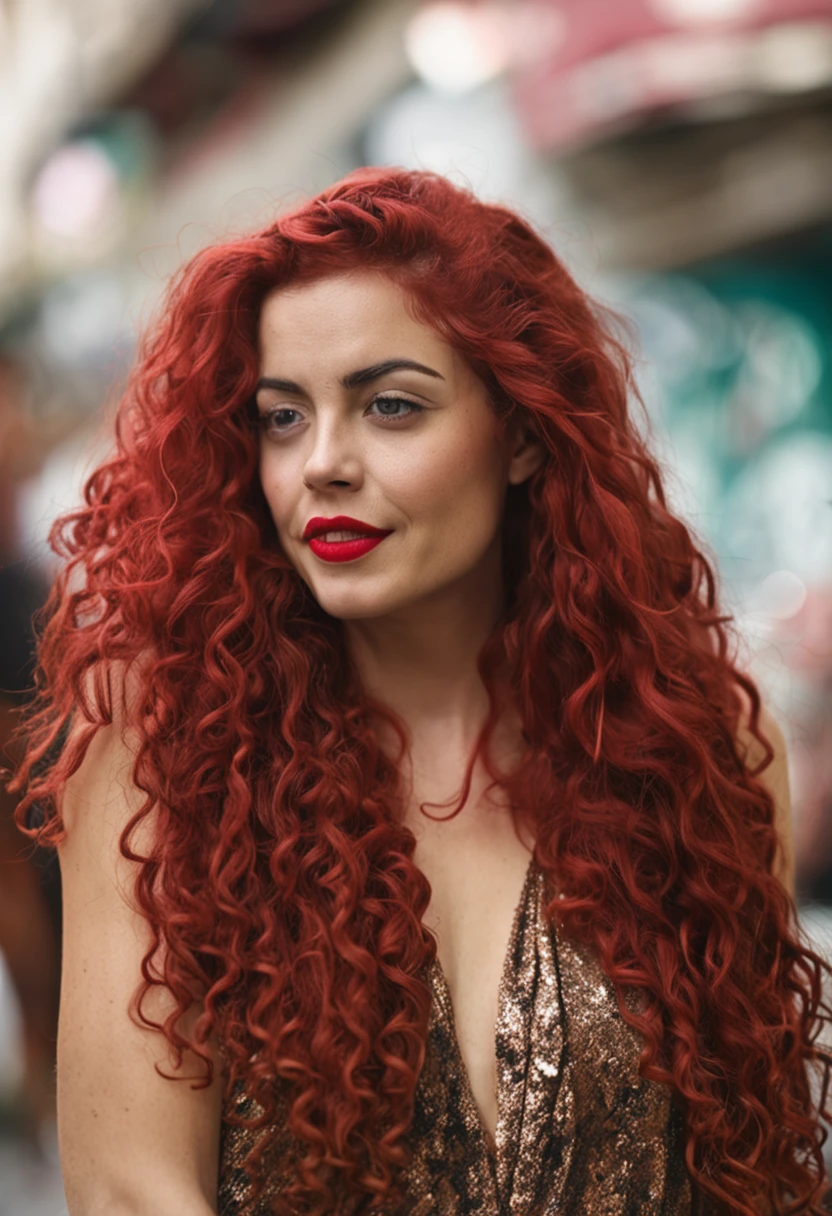 (master part: 1.2 ), (Melhor qualidade: 1.2 ), circunstanciado, ( sexo: 1.2), bruxa,(maduro), testa aberta,curly hair, (cabelos longos), red hair, olhos verdes, cabo, lacuna na coxa, seios grandes e macios,(sem roupa), quadris grandes, Red lipstick, Gargantilha, (De cima para baixo de baixo para cima:0.8), (elfa:1.2)