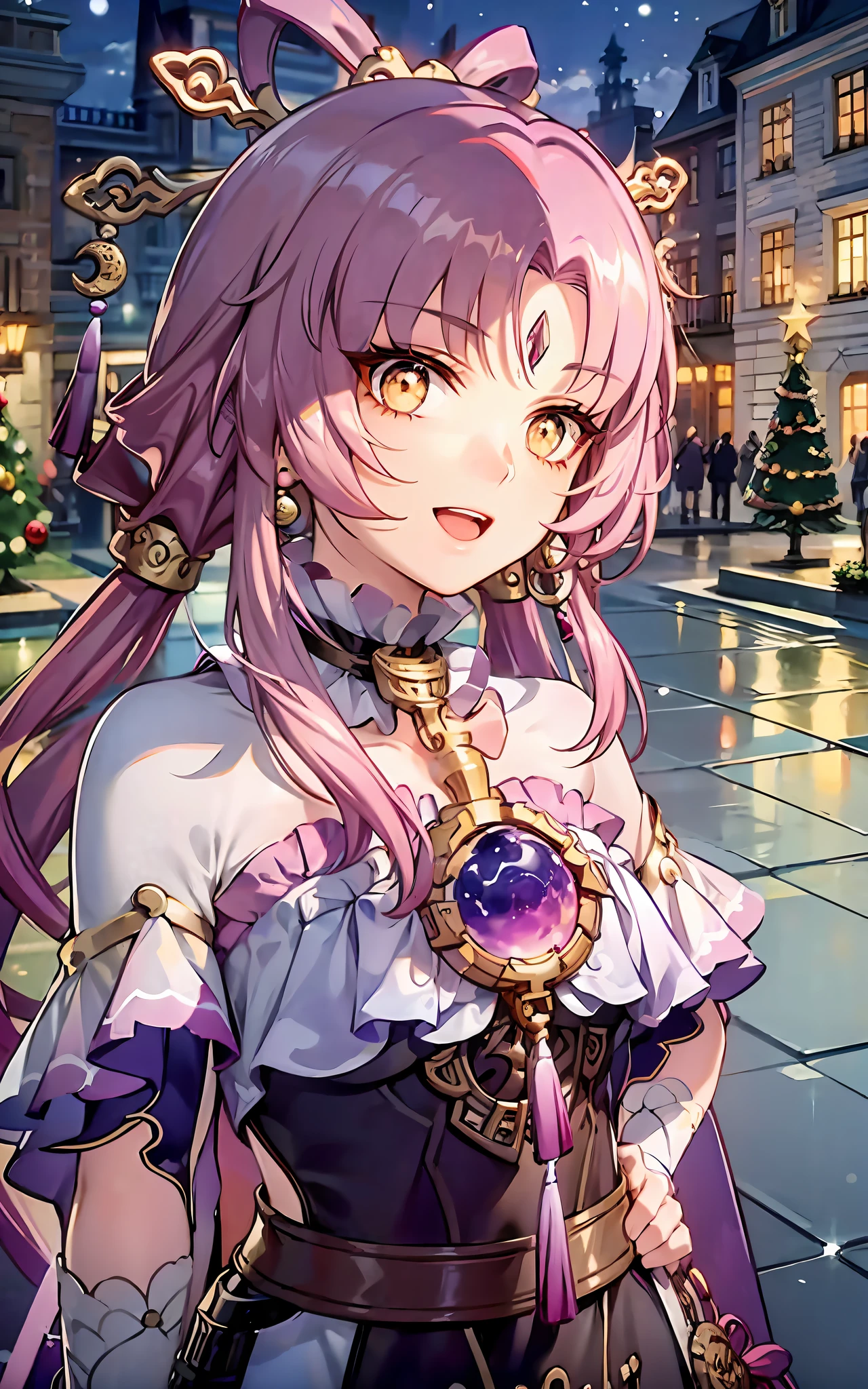 Smile,Open mouth,christmas dress,natta,themoon,snowfield,Christmas tree