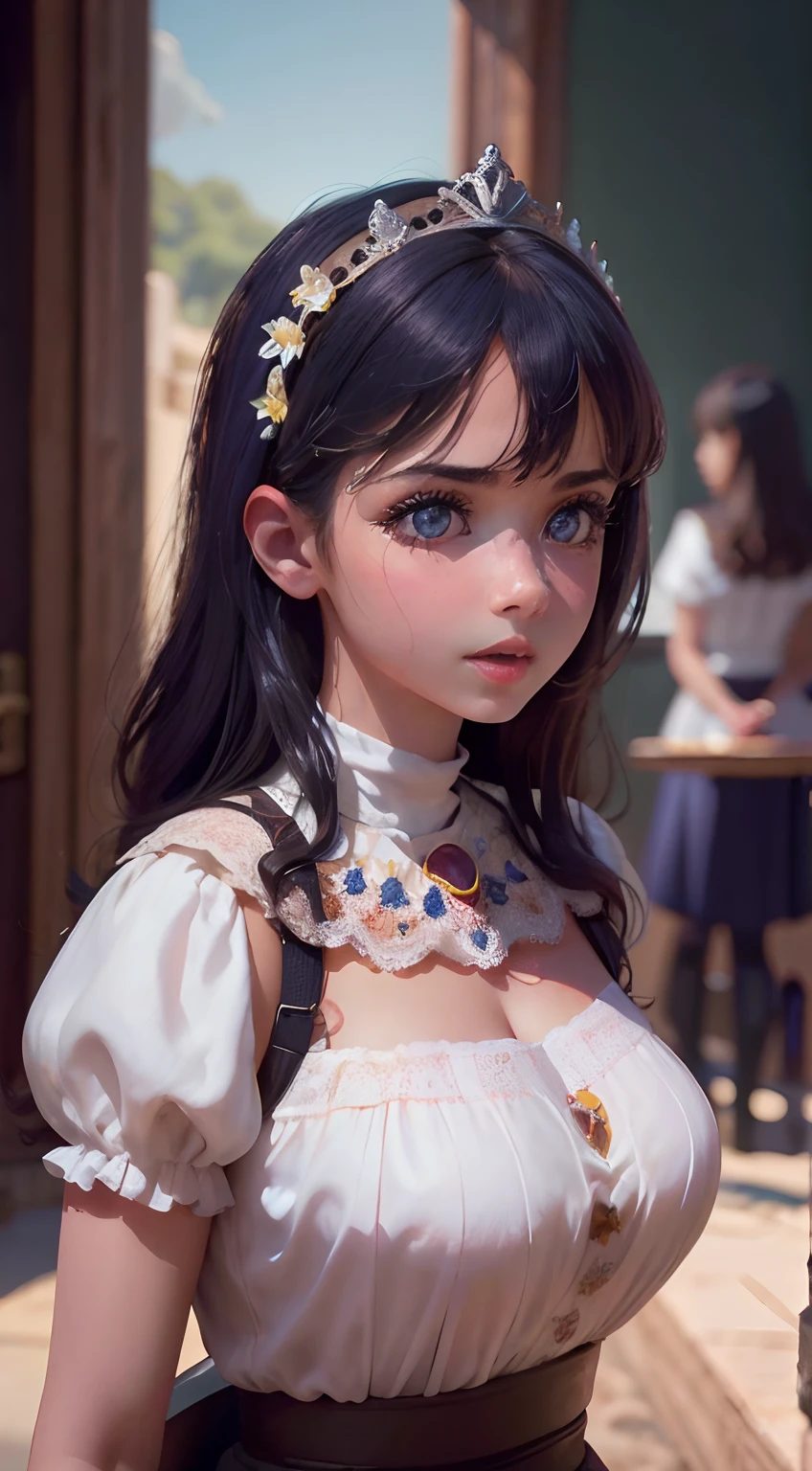 (Obra maestra), La mejor calidad, highest qualityr, 4k, Ultra Definition, a high definition, ilustraciones detalladas, Cara perfecta, 3chicas, (Princesa, Reina, Sirvienta),  en la cara, prensa de mejillas,