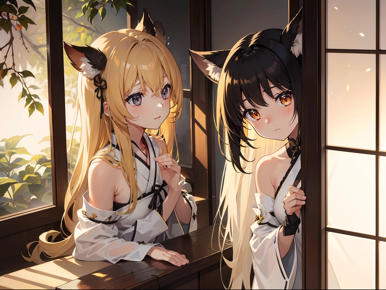 Sunlight fell on her flaxen hair through the windowsill,Through the sunlight, you can see the fine fuzz on the faces of some girls。She has small black wings about the size of two palms on her back,There are no long horns,However, the round little black tail is wagging in a strange rhythm。Japanese manga style