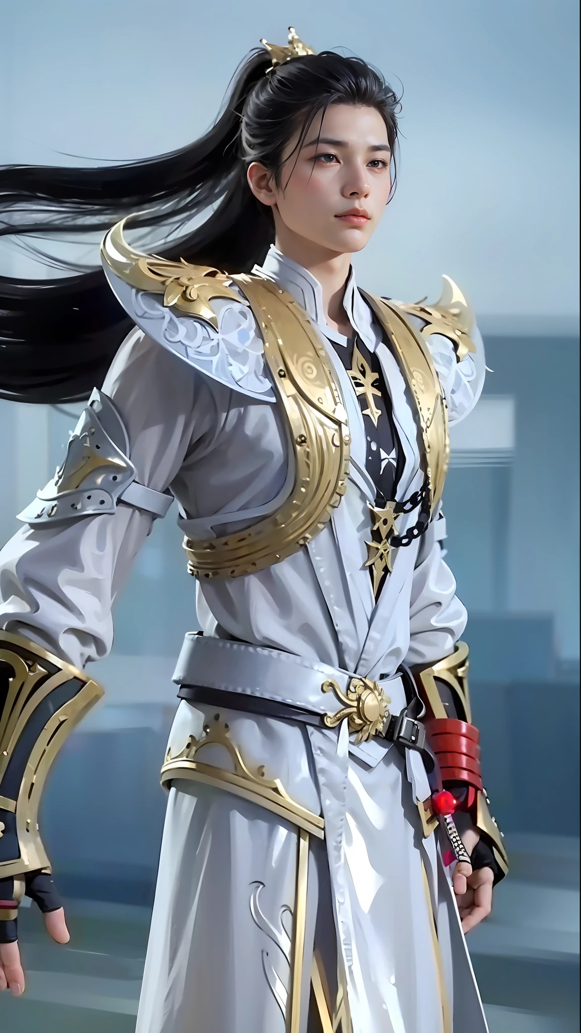 1boy, best quality, photo, 4k,looking at viewer,full body, wear black armor,