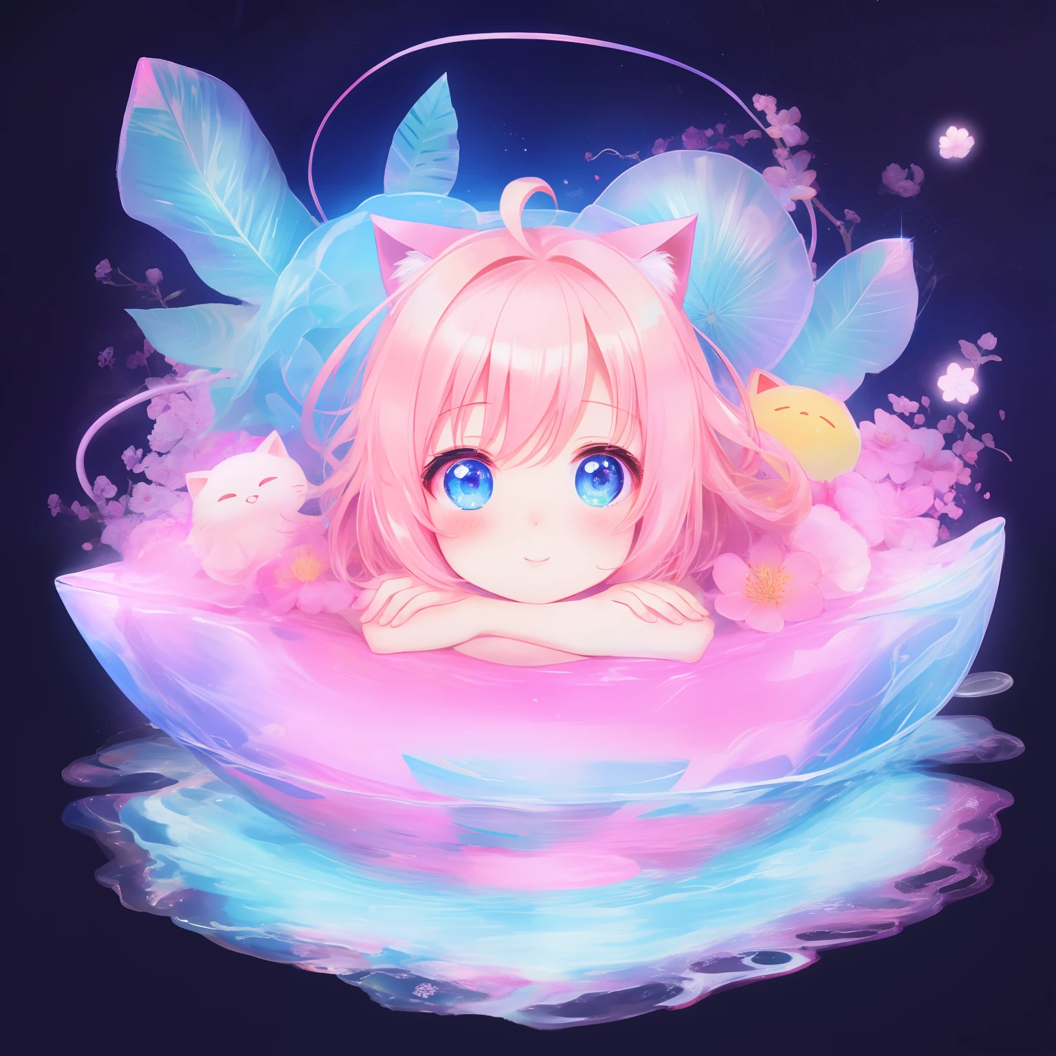anime big breast, cute little cat ,Blushing, cheerfulness, Accurate, glowworm, full bodyesbian, Waves, Epic composition, magical, Colorful magic circles, fantasy, Starry sky, Portrait, 。.。.3D, 16k, Ultra photo realsisim, High definition, Ultra detailed, author:Long Cheng Rabbit, No background