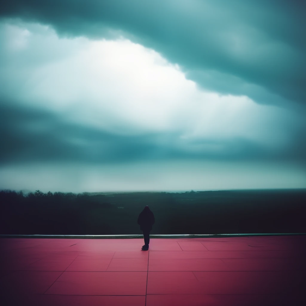 dark stormy clouds，Blood-red moon，shoun，komono，From behind，handheldweapons，mist，standing on your feet