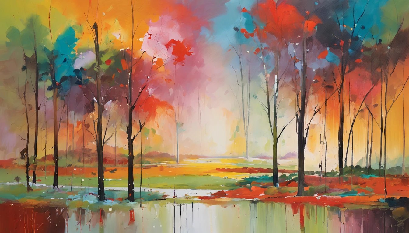Detalhes intrincados da pintura das florestas japonesas, por Range Murata, galaxy in background, nuvem, Cores vivas, alto contraste, montanha, arte da linha vetorial, Destaques Laranja, trending on pixiv, Anime Concept Art, Stick, Tapete, alta qualidade, Borda a Borda, Sanskrit