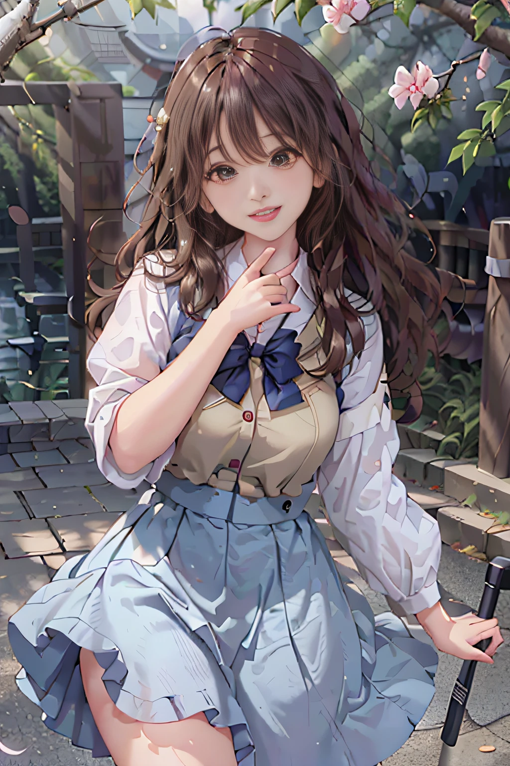 (8K,best qualtiy,tmasterpiece:1.2),(realisticlying,realisticlying:1.37),ultra - detailed,best qualtiy,超高分辨率,profesional lighting,photon maping,Radio City,physically-based renderingt,cinmatic lighting,The background is green meadows,Depth of field where it rains,Clear focus,rays of sunshine,well-composed,(Bokeh:1.2) 1girll,Solo,(closeup view), 美丽细致的眼睛, grin face ,Pose, a narrow waist, Bigchest, (She wore a dress,The color is random),Black color hair,Long hair fluttering in the wind,(Ulzzang-6500:1.2)