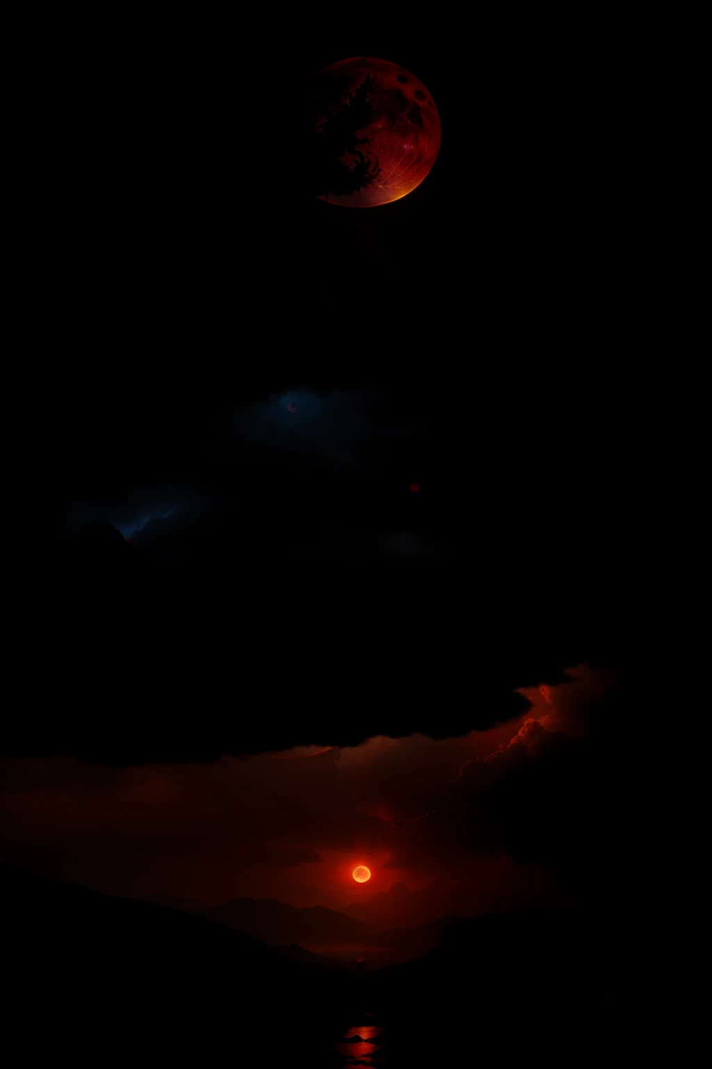 dark stormy clouds,a Oriental Dragons,Blood-red moon,shoun,komono,From behind,handheldweapons,mist,standing on your feet