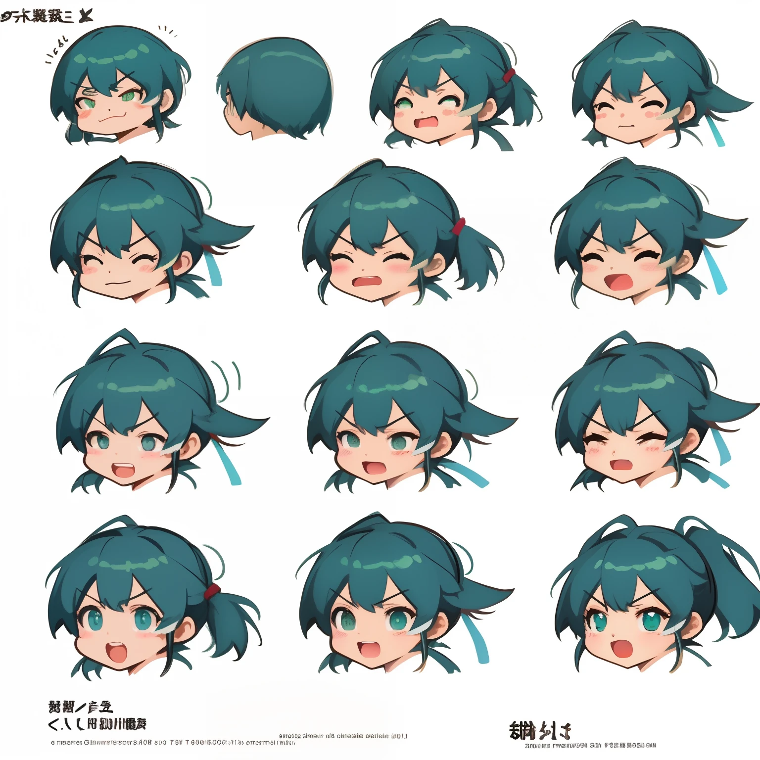 2D casual game character, 《final fantasy》Geek girl characters in , expression sheet, Cute, Sad, Angry, cheerfulness, excited, Anxious, cheerfulness, Laughing, Ultra detailed, Stylized, high quality digital art