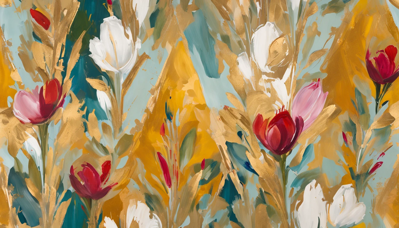 Detalhes intrincados da pintura das florestas , nuvem, Cores vivas, alto contraste, montanha, arte da linha vetorial, Destaques Laranja, Concept Art, Stick, Tapete, alta qualidade, Borda a Borda,pintura de flores, there are gold and silver leaves, flores de ouro, golden peony flowers, rosas douradas, flores e ouro, (relevo dourado: 1,5), flores detalhadas, flores lindas, flores escamosas douradas, flores intrincadas, chaotic gold leaf flowers, detailed 4 k oil painting, detalhes impressionantes e ricos, dourados. Floral, floral. Elementos barrocos, intricate oil paintings