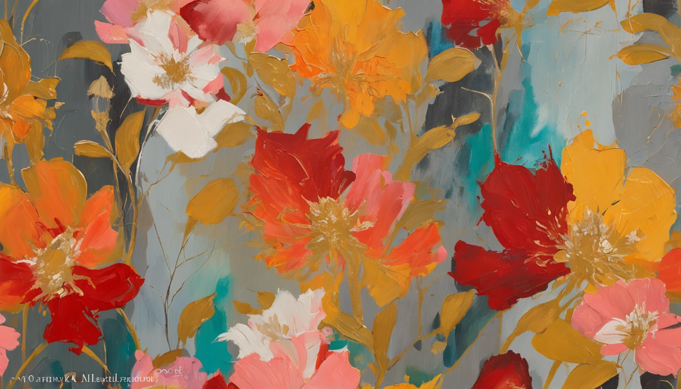 Detalhes intrincados da pintura das florestas , nuvem, Cores vivas, alto contraste, montanha, arte da linha vetorial, Destaques Laranja, Concept Art, Stick, Tapete, alta qualidade, Borda a Borda,pintura de flores, there are gold and silver leaves, flores de ouro, golden peony flowers, rosas douradas, flores e ouro, (relevo dourado: 1,5), flores detalhadas, flores lindas, flores escamosas douradas, flores intrincadas, chaotic gold leaf flowers, detailed 4 k oil painting, detalhes impressionantes e ricos, dourados. Floral, floral. Elementos barrocos, intricate oil paintings