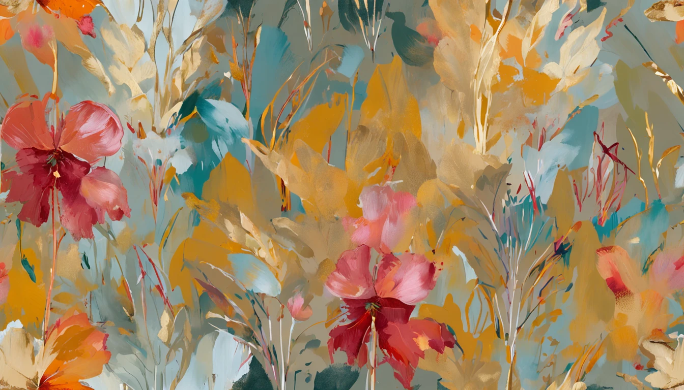 Detalhes intrincados da pintura das florestas , nuvem, Cores vivas, alto contraste, montanha, arte da linha vetorial, Destaques Laranja, Concept Art, Stick, Tapete, alta qualidade, Borda a Borda,pintura de flores, there are gold and silver leaves, flores de ouro, golden peony flowers, rosas douradas, flores e ouro, (relevo dourado: 1,5), flores detalhadas, flores lindas, flores escamosas douradas, flores intrincadas, chaotic gold leaf flowers, detailed 4 k oil painting, detalhes impressionantes e ricos, dourados. Floral, floral. Elementos barrocos, intricate oil paintings