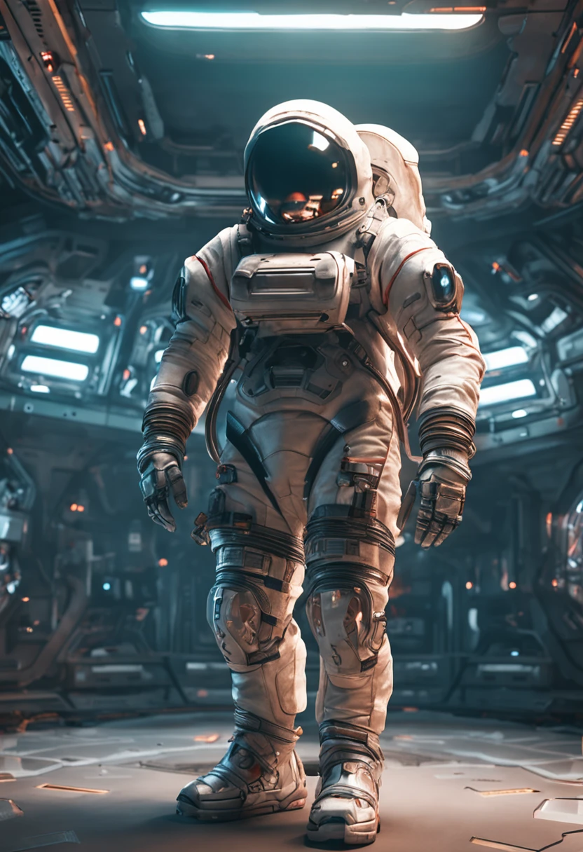 astronaut in a futuristic space suit with advanced mechanic armor, with four arms