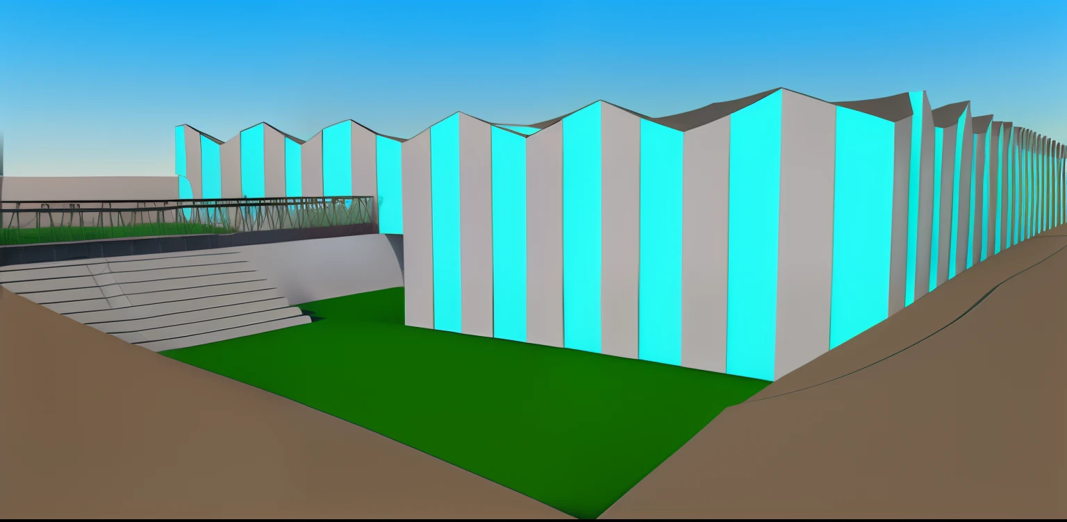 There is a 3D image of a building with a bridge, architectural concept, Modelo 3D renderizado, Modelo renderizado 3D, 3 d renderizado, 3d renderizado, in style of 3d render, 3 - D render, with 3d render, with 3d render, perspective view, renderizado em maia 4 d, renderizado em maia, 3D rendering. Quero o modelo renderizado com muitas arvores e arquitetura high tech