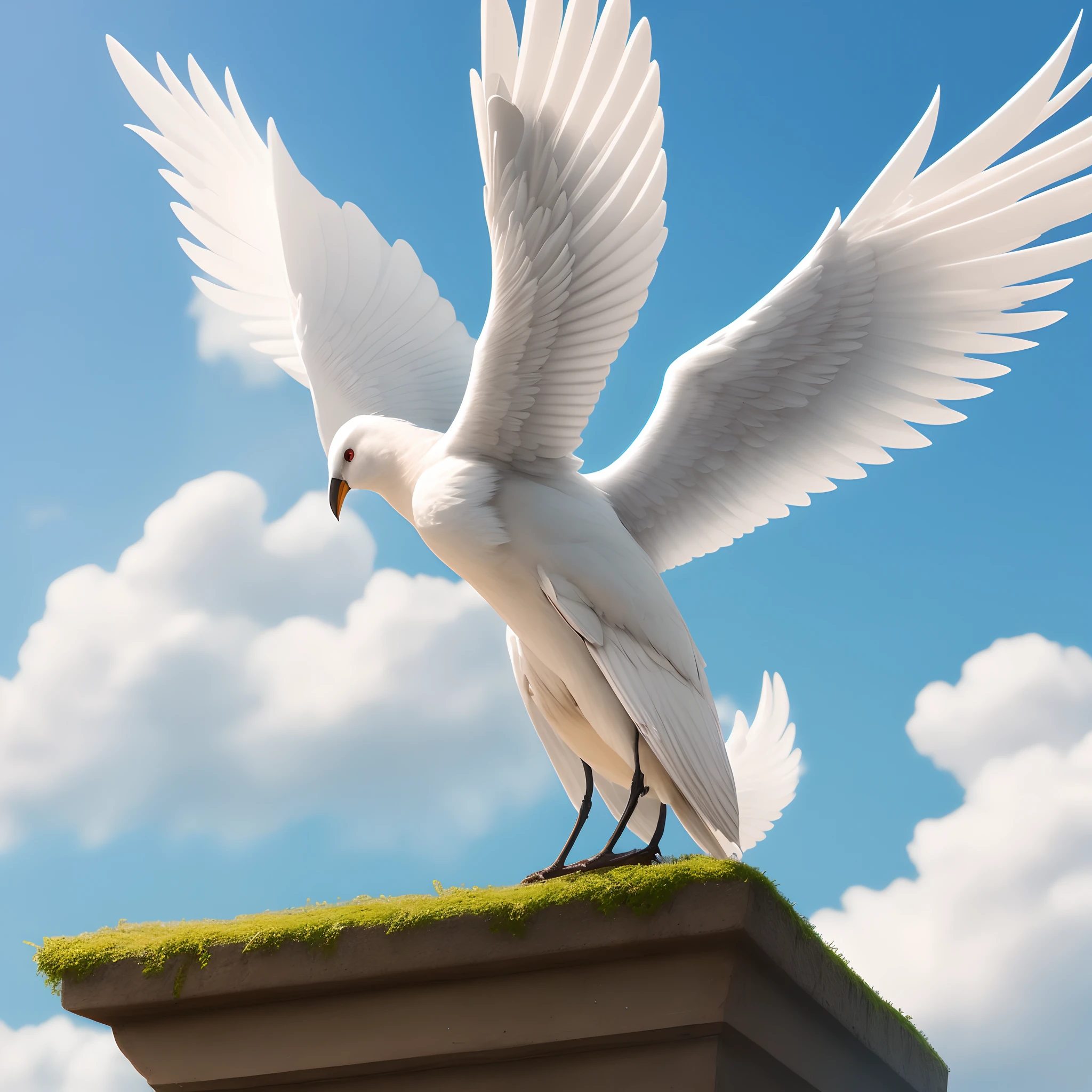 An angle with white wings in the bright sky