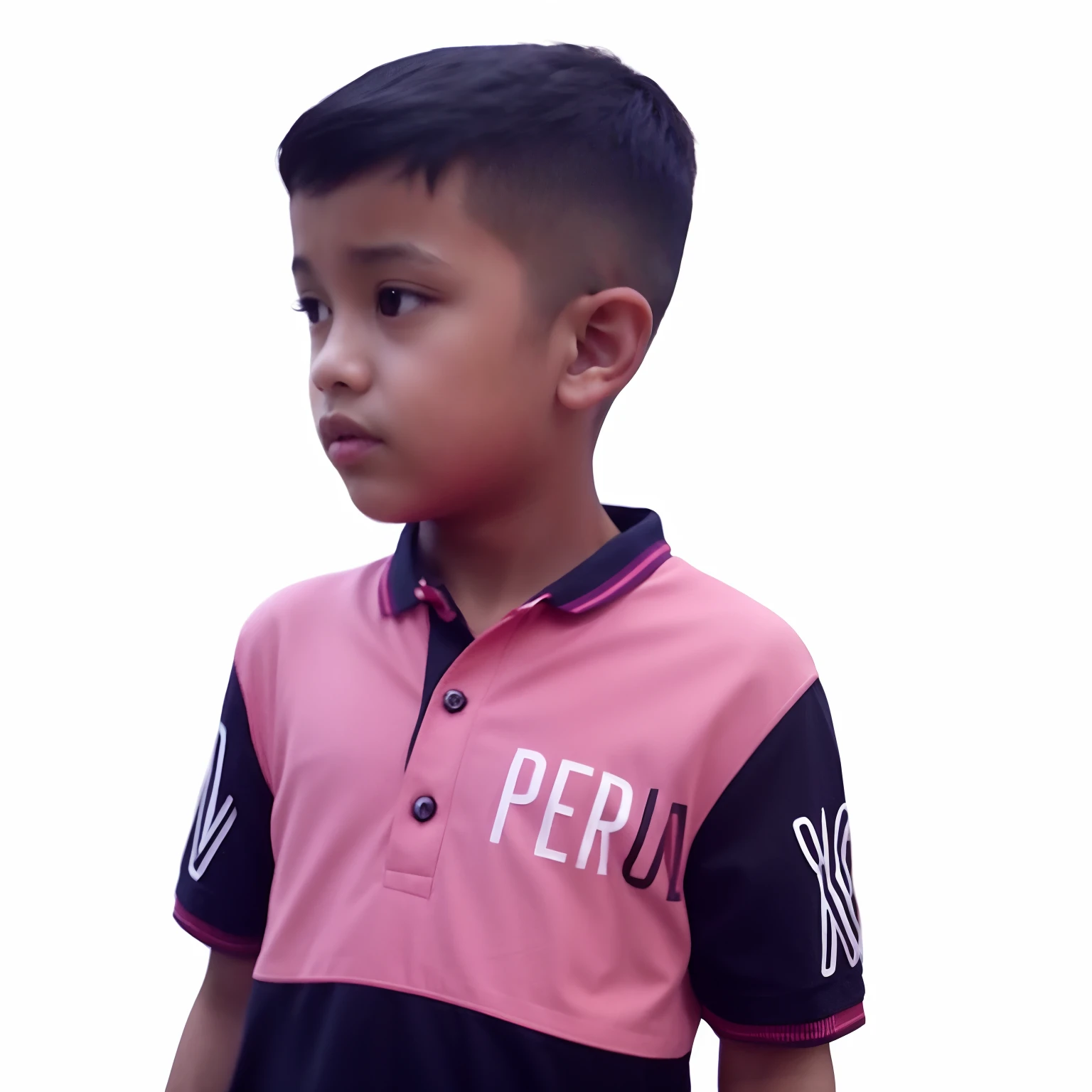 a close up of a young boy wearing a pink and black shirt, young boy, boy has short black hair, reyyan, boy thin face, young child, young commoner, with lovely look, with accurate face, child hybrid, photoshopped, 4yr old, portait photo profile picture, wearing polo shirt, jayison devadas style, profile pic,chang background,realstic face,8k,ultra realstic,