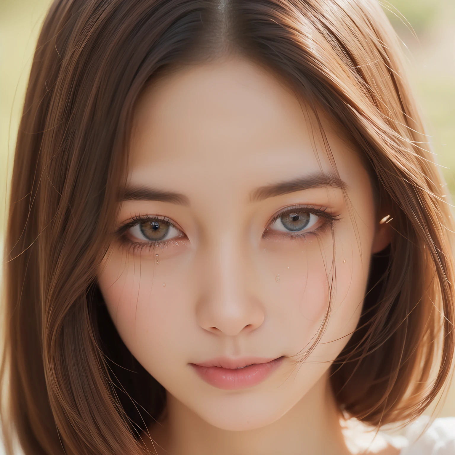 (Crying Woman 1.3)、infp young woman、26 year old、Bob Hair、masterpiece、Super beautiful、Brown hair、((Tears run down my cheeks 1.5))