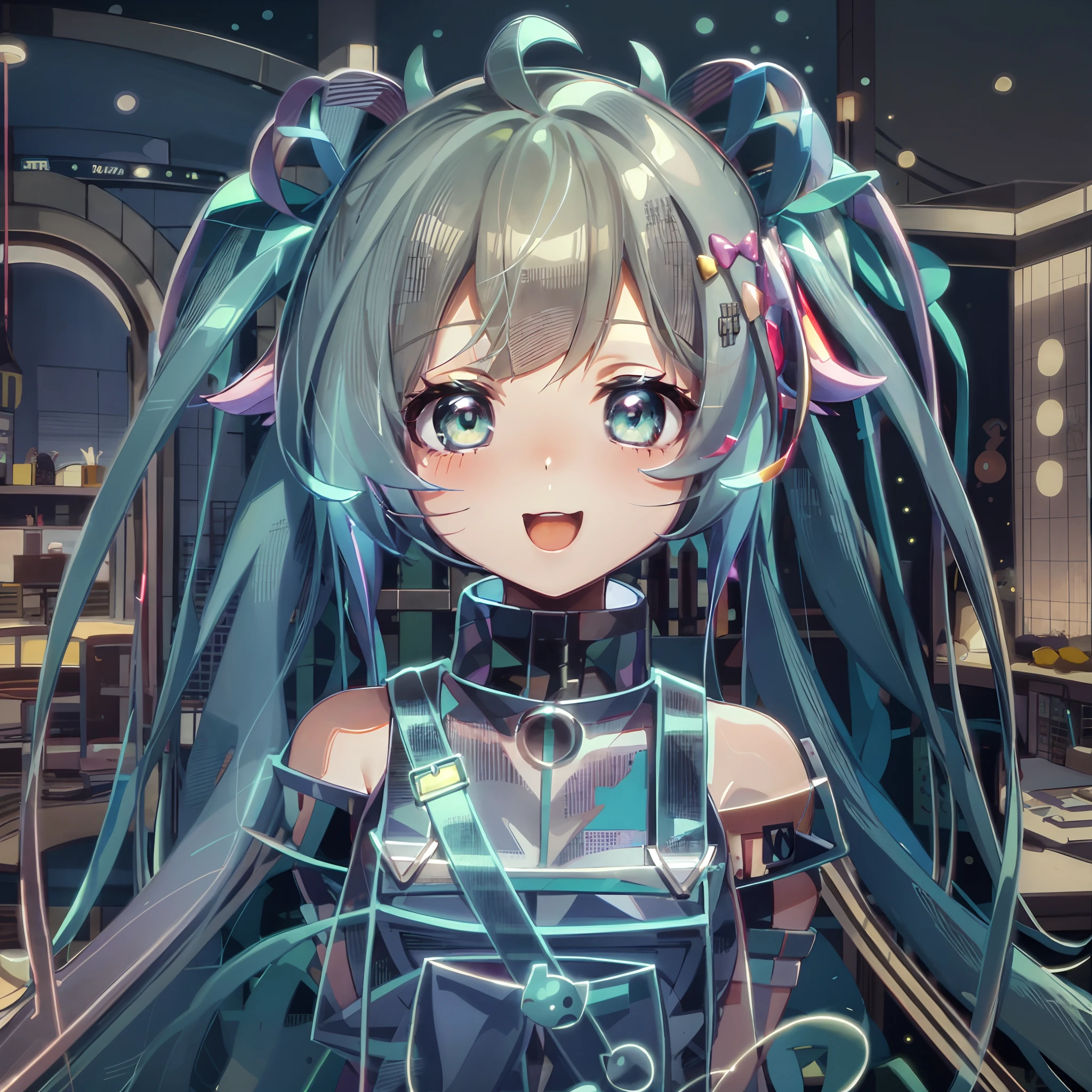 Anime girl holding cat with long white hair and blue overalls, mikudayo, my dress up darling anime, Kawaii realistic portrait, hatsune miku portrait, Os amigos, anime moe art style, Portrait of Hatsune Miku, Hatsune Miku, ****, Anime waifu, Anime girl with teal hair, cute character, Hatsune Miku short hair