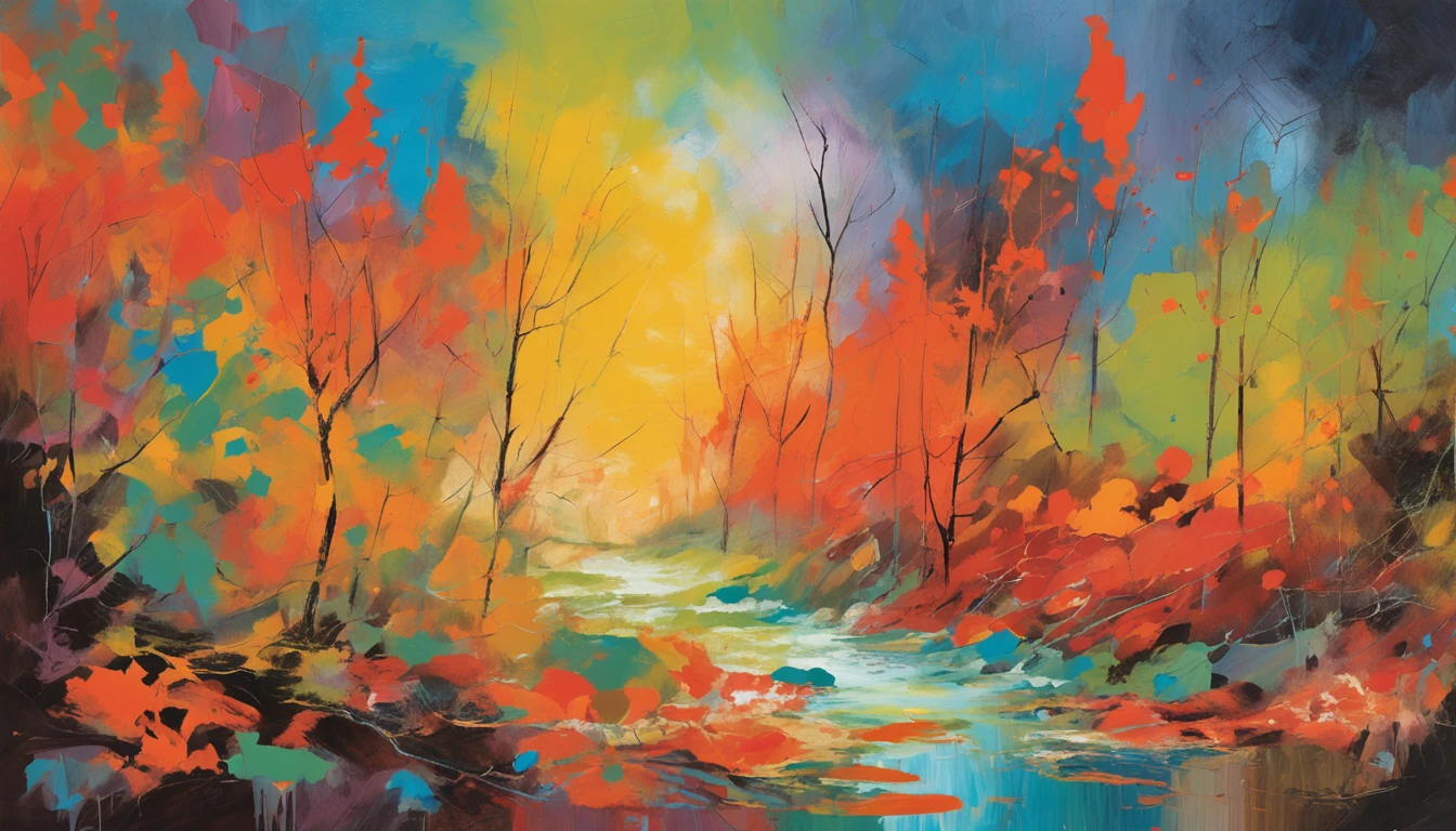 silence, Intricate painting details of Japanese forests, galaxy in background, Clouds, vivd colour, High contrast, Mountain, vector line art, orange highlights, anime concept art, Stick, high high quality, Edge to edge,