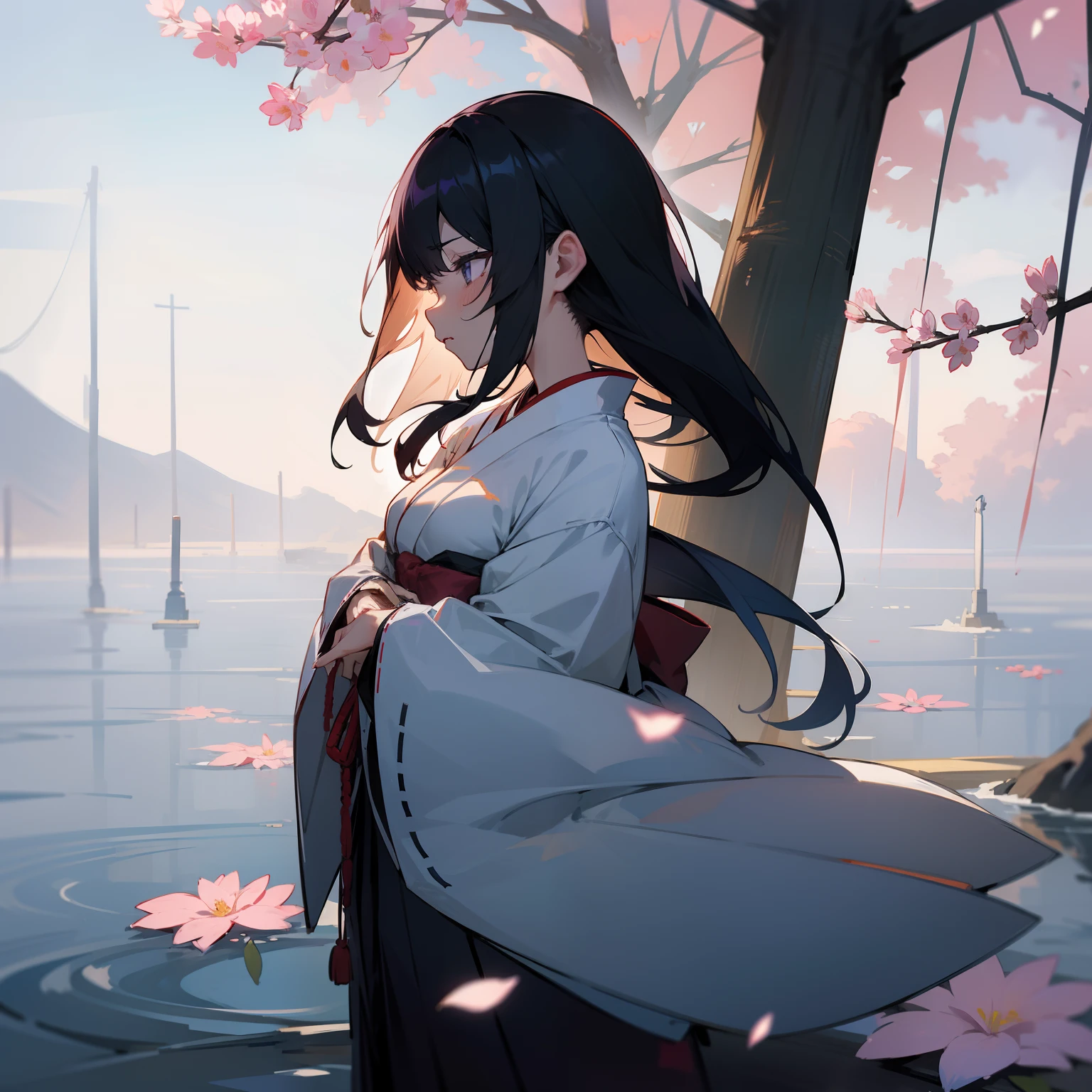 saddened、feeling of despair、irate、lusting、hatred、Japanese dress、femele、natta、florals、