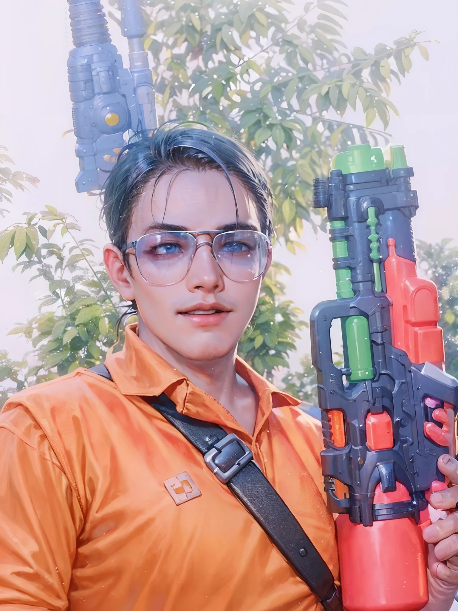 there is a man holding a toy gun with a bird on top of it, with rifle, with hand crossbow, with pistol, as overwatch character, profile picture, thawan duchanee, ren heng, aiming, nerf or nothing, as an overwatch character, nivanh chanthara, profile picture 1024px, headshot profile picture