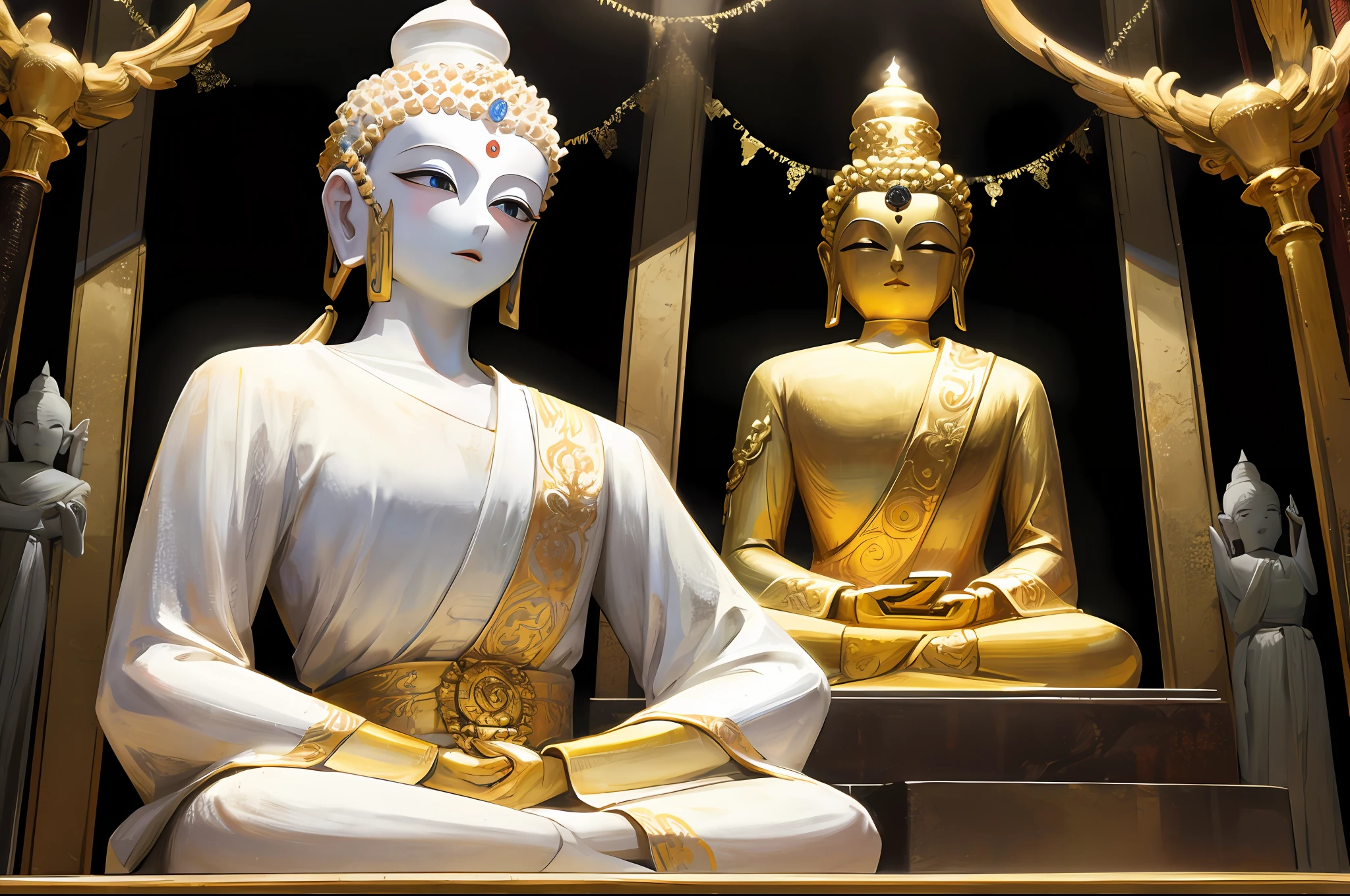there is a statue of a golden Snake on top of a building, a Buddhist Buddha, taken with sony alpha 9, taken with a Sony A7R camera, a statue, Photo taken with Sony A7R, Buddha, Photo taken with Sony a7R camera, taken with sigma 2 0 mm f 1. 4, Beautiful image, thai temple, statue, dark milky way at the background, stunn, surrealism, Cinematic lighting, god light, back lit lighting, Textured skin, Super detail, (allure: 1.2),