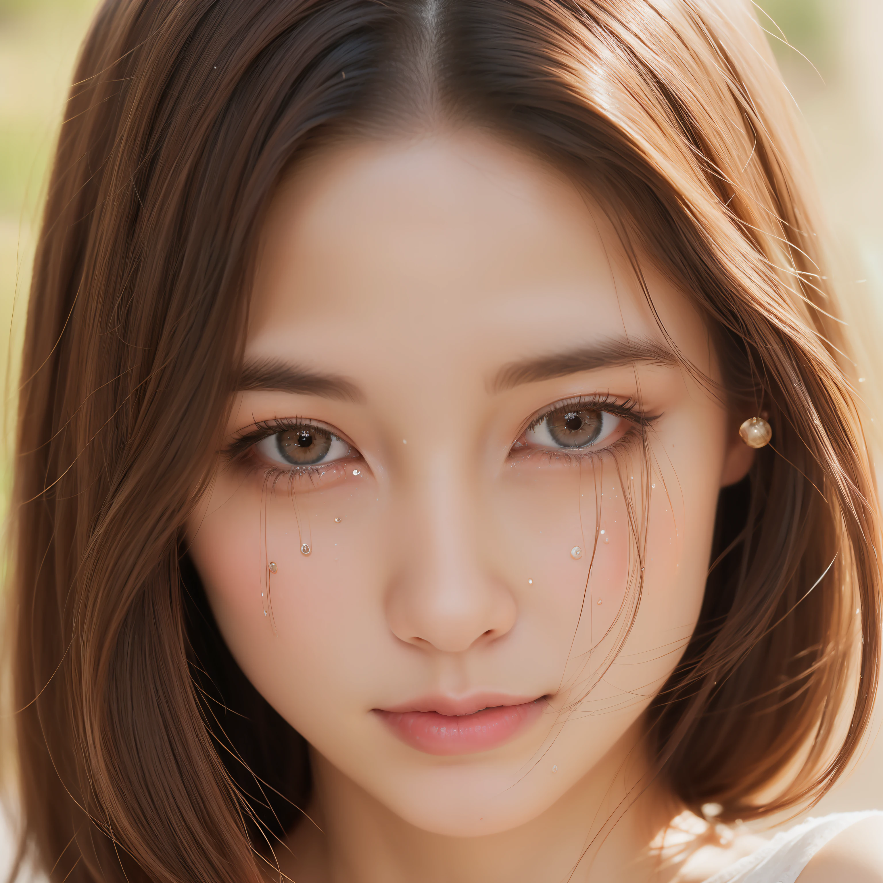 (Crying Woman 1.3)、infp young woman、26 year old、Bob Hair、masterpiece、Super beautiful、Brown hair、((Tears run down my cheeks 1.5))