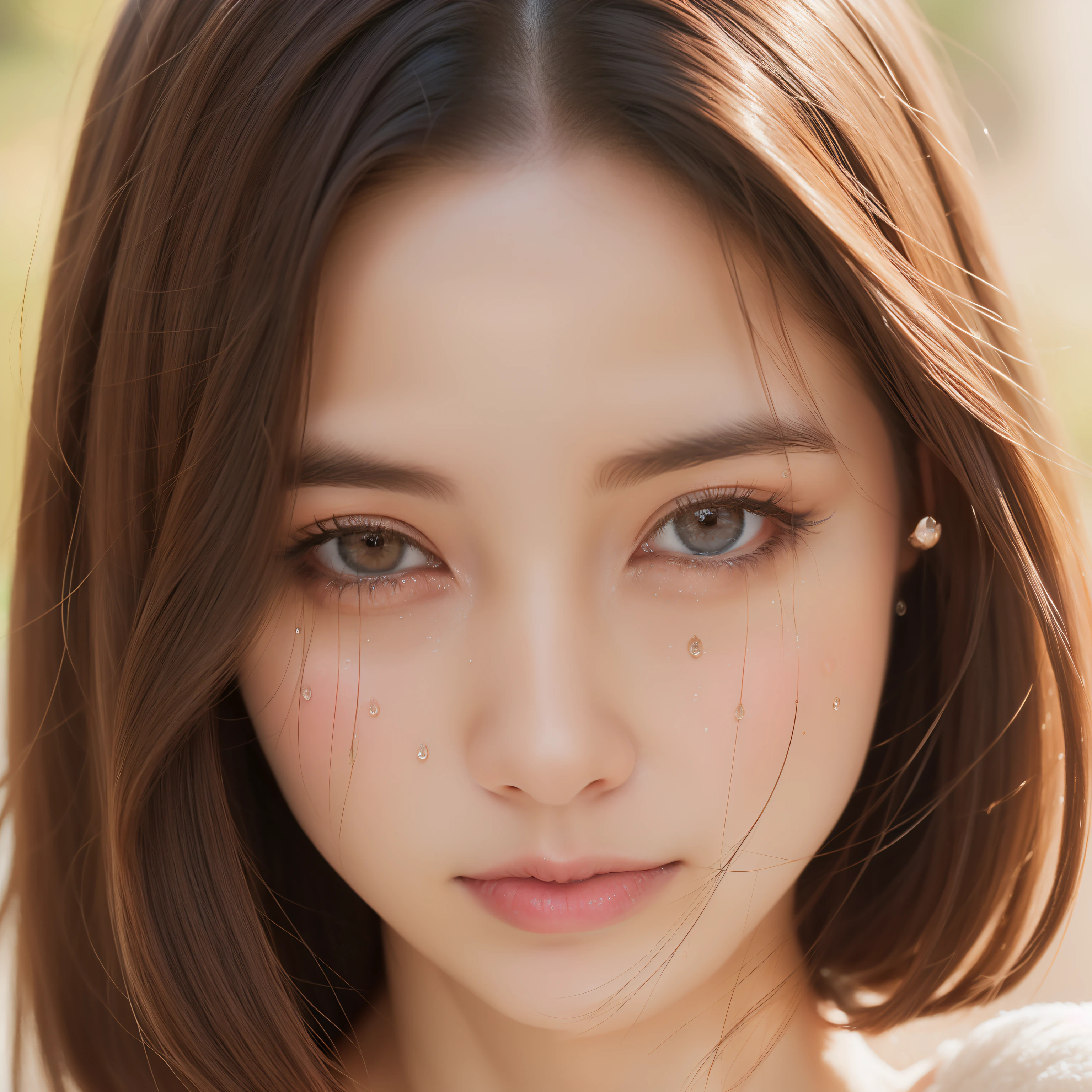 (Crying Woman 1.3)、infp young woman、26 year old、Bob Hair、​masterpiece、Super beautiful、Brown hair、((Tears run down my cheeks 1.5))