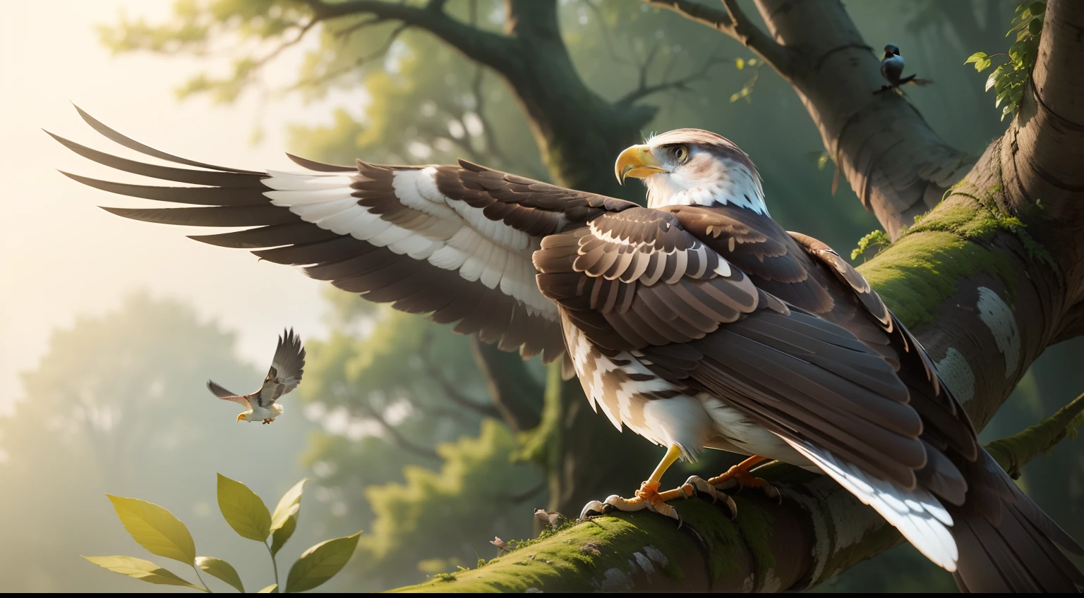 "the sparrow among the trees watching an eagle fly high"