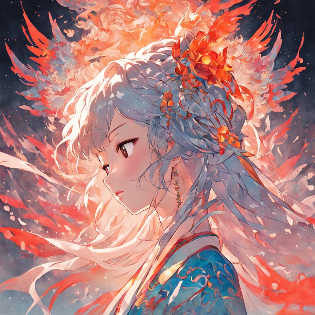 (White background:1.4),(Silhouette of a girl's head, Eyes closed, colorfull long hair, Oriental elements),(Chinese illustration:1.3,paper art:1.3, Quilted paper art:1.2),( reasonable design, Clear lines, High sharpness,Best quality, Very detailed, Masterpiece, movie light effect, 4K )