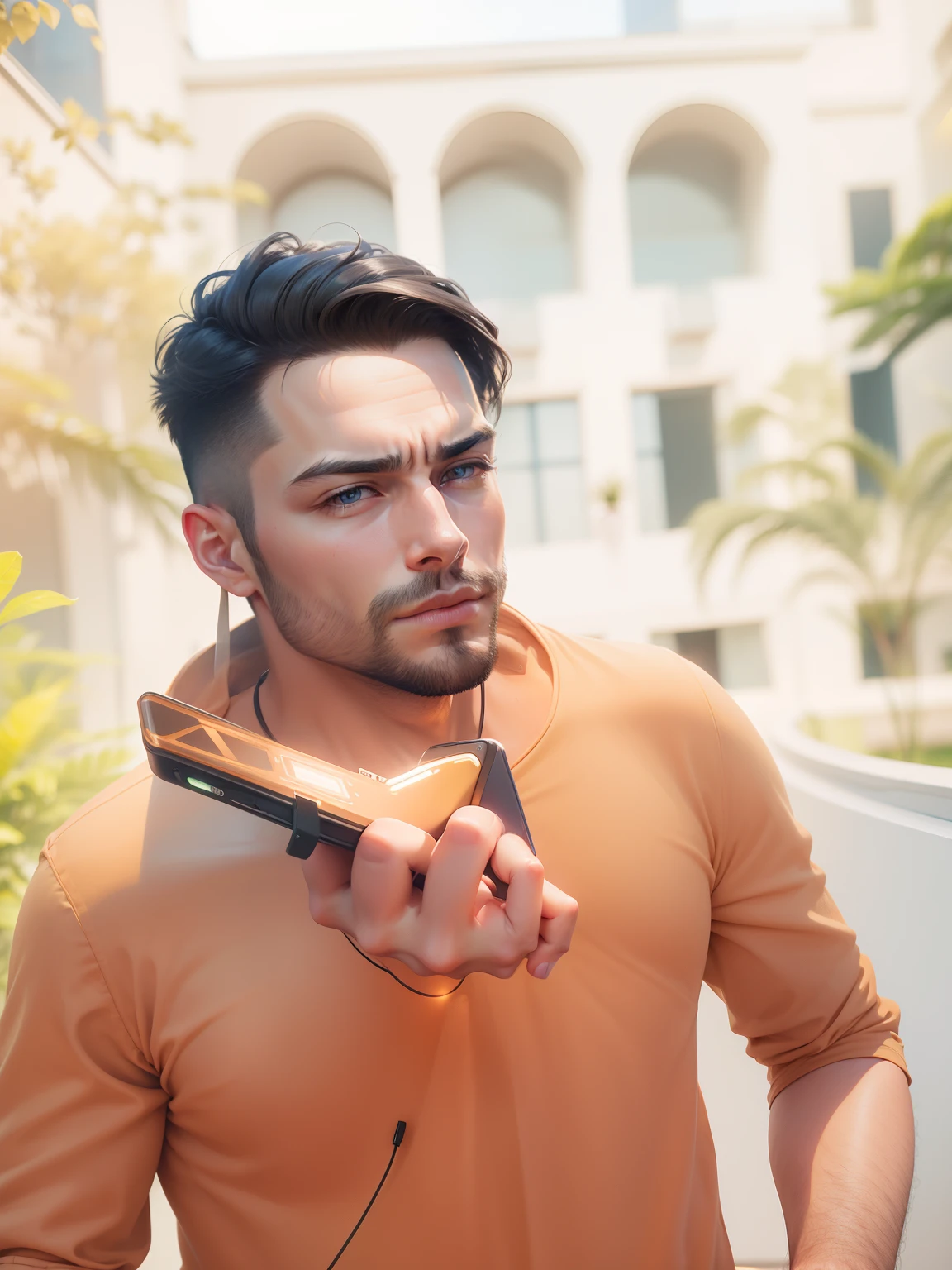 A picture of a sophisticated phone, held in a person's hand, showcasing one finger browsing with high-speed Internet service. Futuristic, hyper-detailed, hyper-realistic, world-class, top-notch, HD 5D, 8D, 8K, best quality, studio lighting, Creatively stunning, art by Adeomas_37
