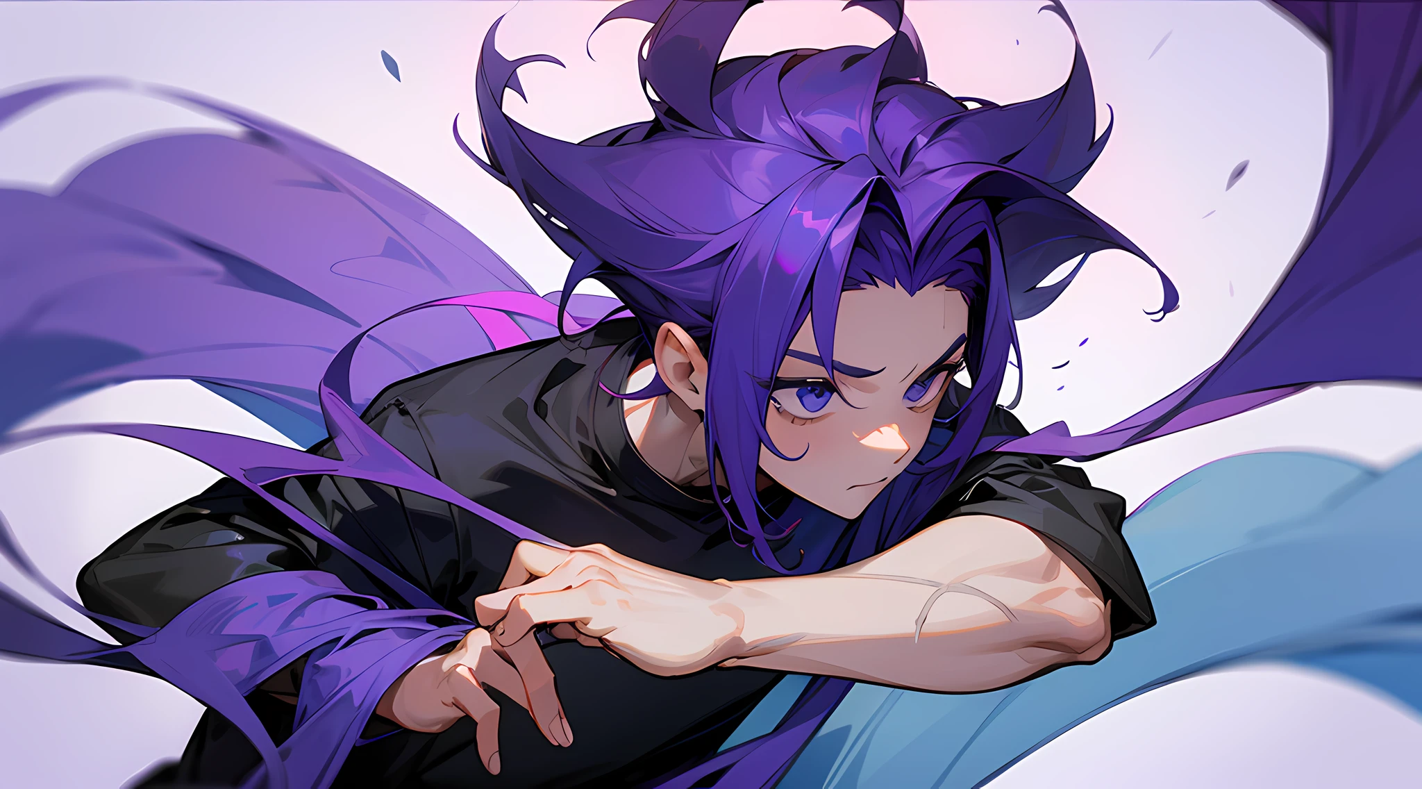 1 boy, cabelo roxo, com foice, 4k, com cavaque