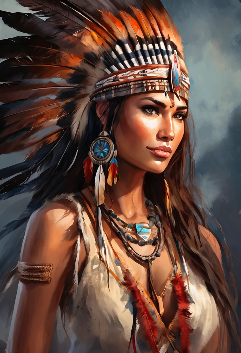 ultra detailed artistic photography, Native American beautiful Apache female, tee pee, moonlight, fire pit, feathers, sexy, dreamy, glowing, backlit, shadows, oil on canvas, smooth, ultra high definition, 8k, ultra sharp focus, intricate artwork masterpiece, flowy outfit, highly detailed, vibrant, production cinematic character render, ultra high quality model