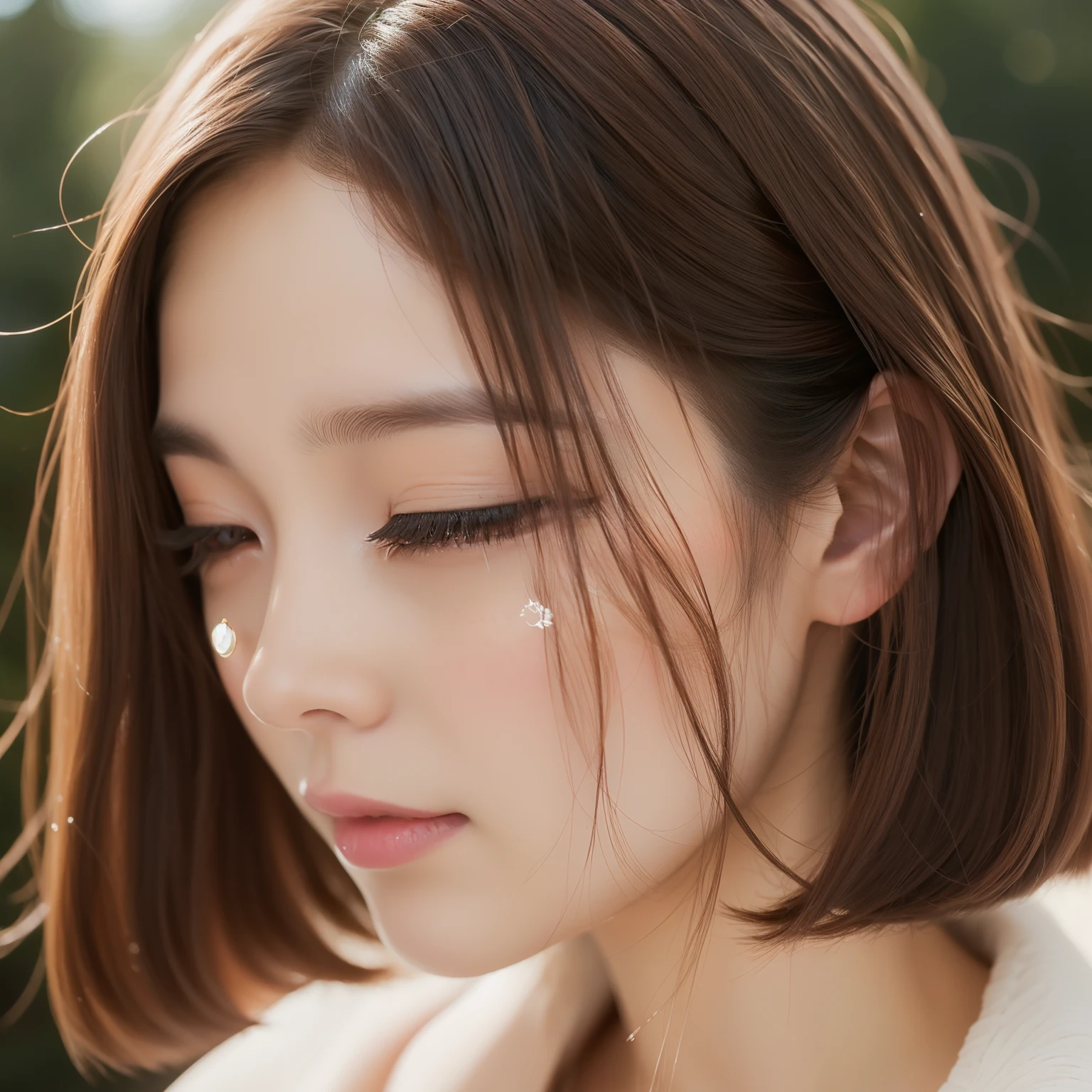 (Crying Woman 1.3)、infp young woman、26 year old、Bob Hair、masterpiece、Super beautiful、Brown hair、A streak of tears flows、