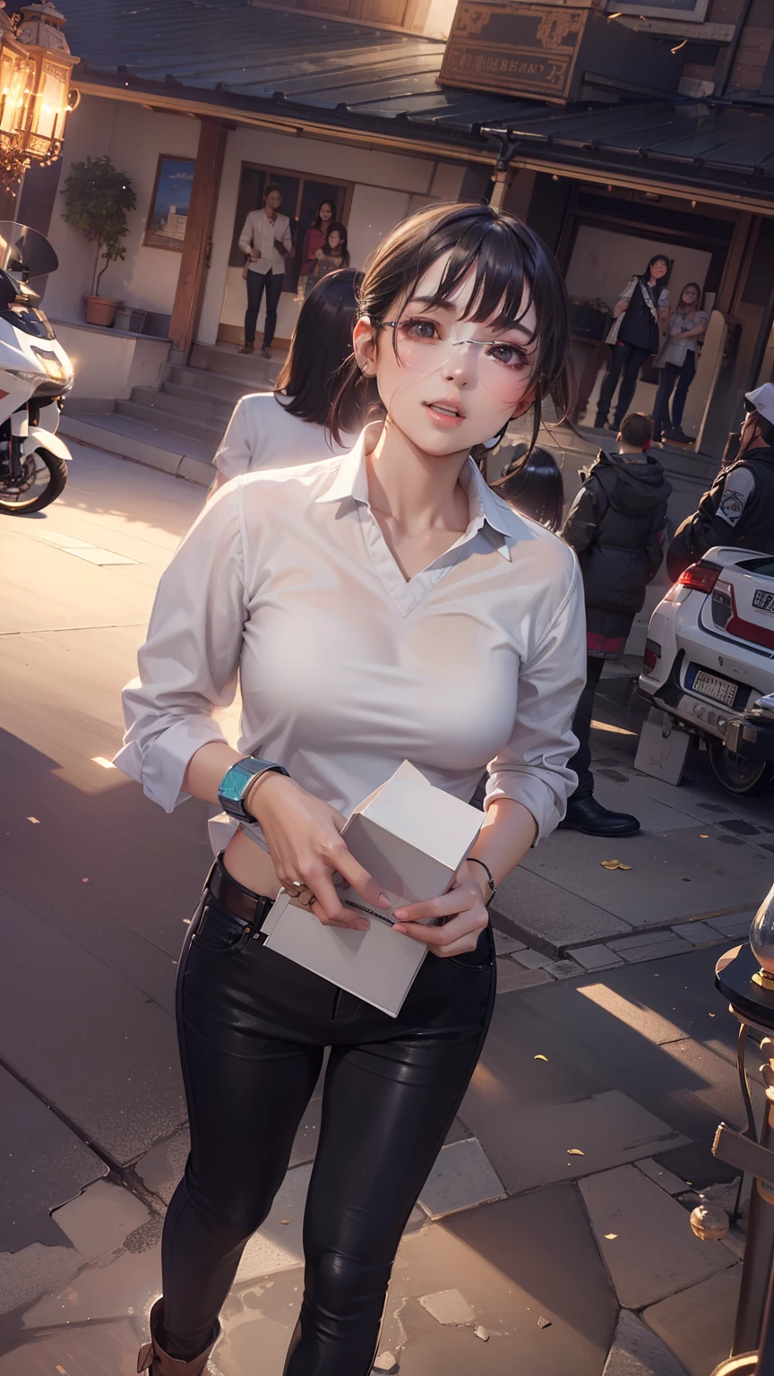 tmasterpiece,Best quality at best,Beautiful quality,Photorealsitic,looking at viewert,Detailed lighting,Extremely detailed skin,Extremely detailed hair,shadowing,8K:1.2,1girll,Short top,