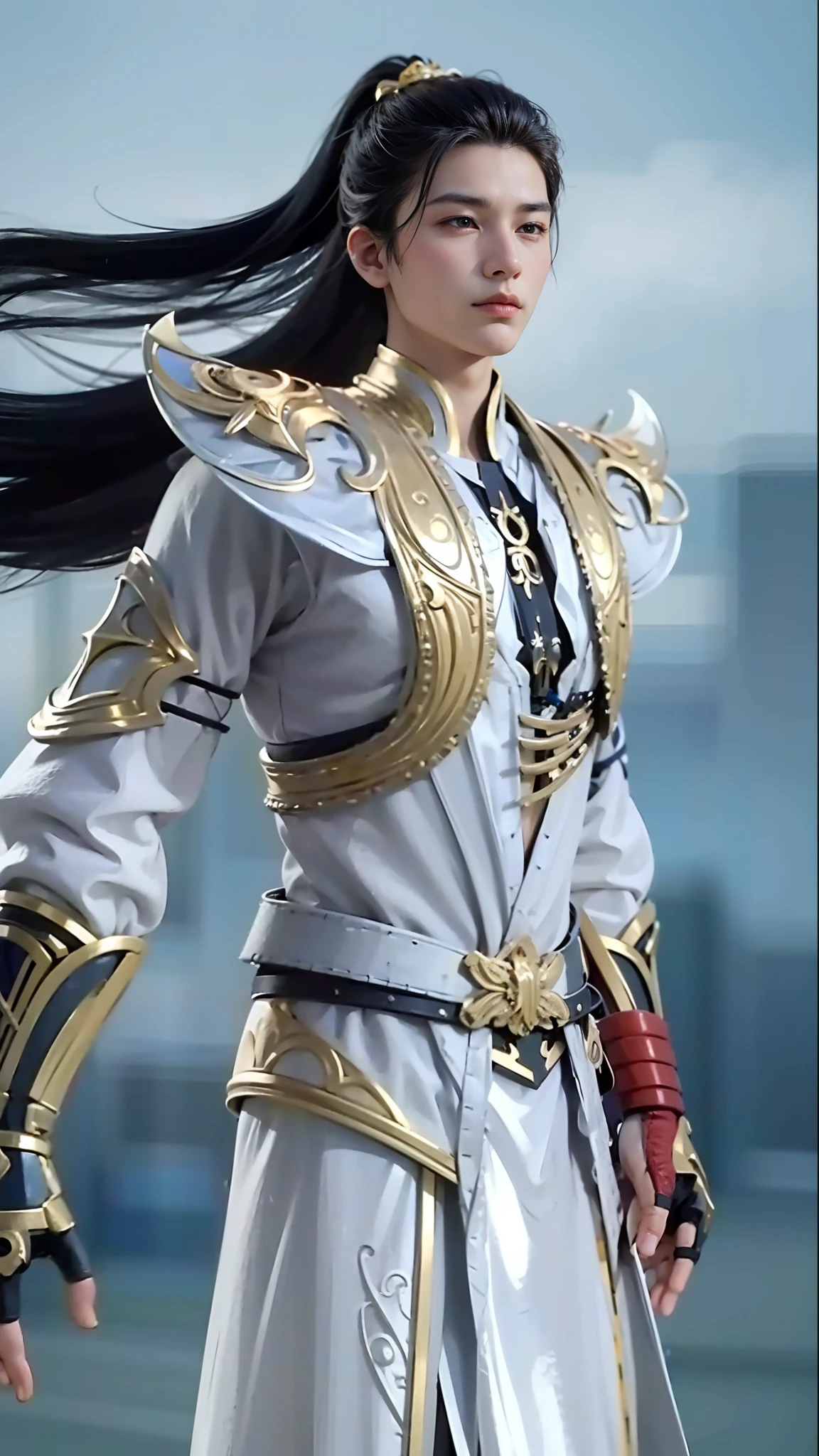 1boy, best quality, photo, 4k,looking at viewer,full body, wear black armor,