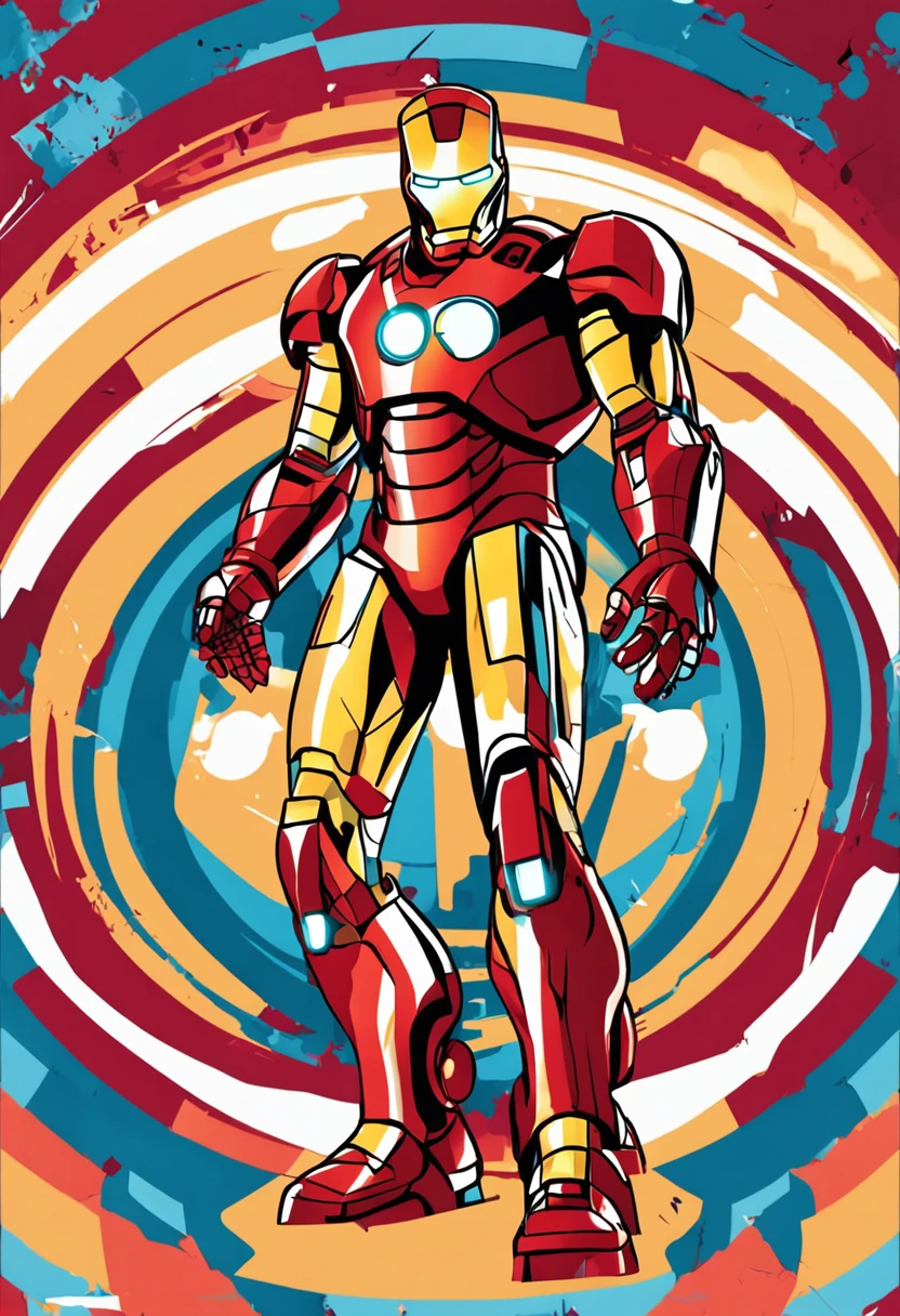 "Iron Man, vibrant colors, vector-style t-shirt design with circular printing format."