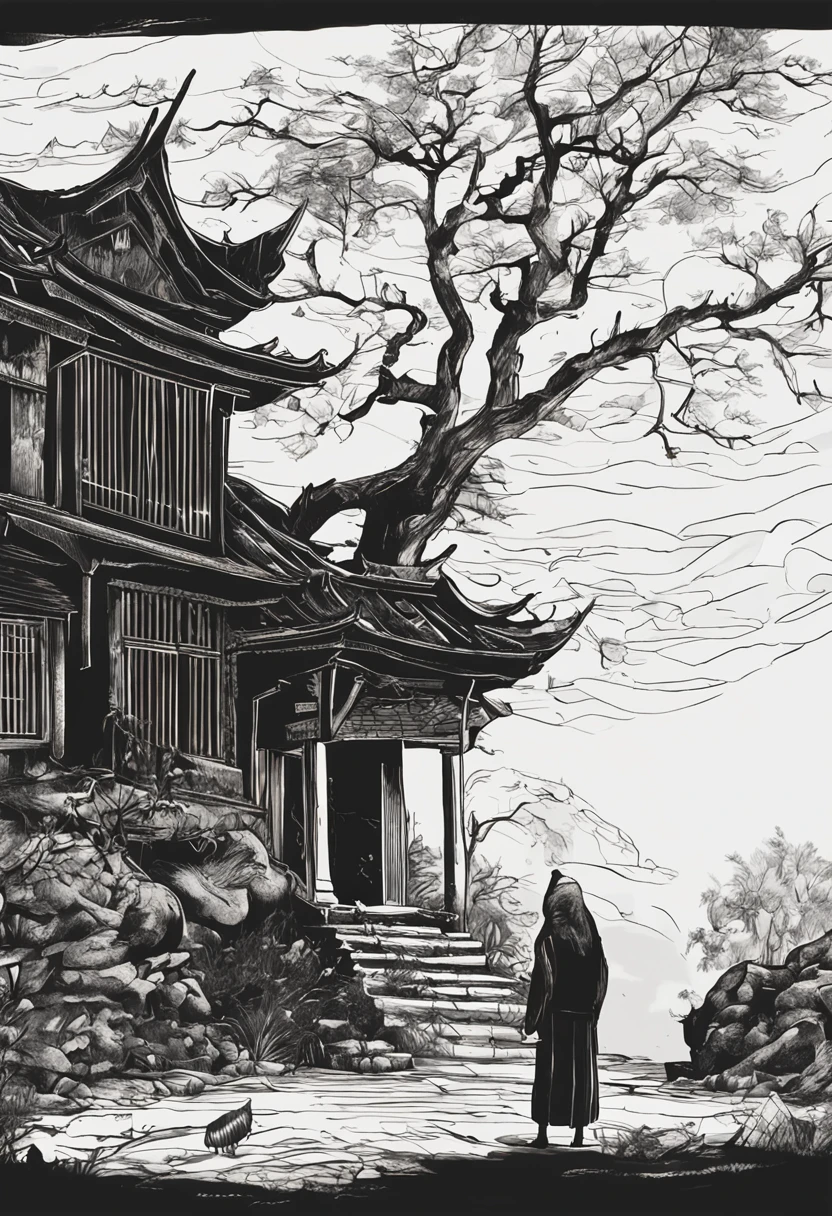 The cold wind howled,The night is as dark as ink。
An old man and a young man, two people who look like Daoists,Hide in the corner of an alley,Sneaking in the direction of an old mansion。
That old house,Standing in the dark night,There are several families scattered around,None of them are lit,I don't know if it's late at night,All slept,Or no one lives at all。