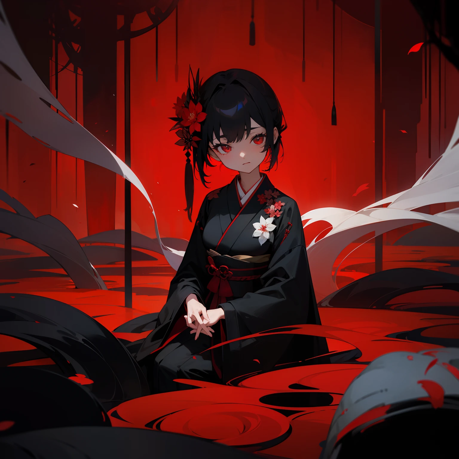 Deep Darkness、Sea of Blood、Forgotten memories、The end of silence。In a labyrinthine mind、Endless sadness、Withered flowers、Lead and crimson despair。Japanese dress