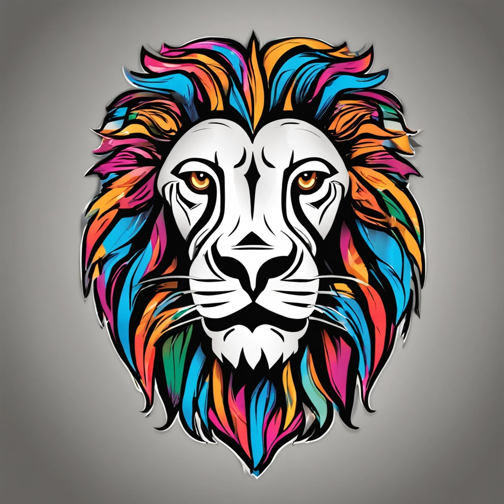 a metal icon style logo of a colorful lion's head (estilizado1.5) em um fundo preto, lion icon, half lion, lion head, third lion head, no fundo cinzento, lion with crown, em um fundo cinza, Lion, anonymous lion face, Criado no Adobe Illustrator, icon, with the mane of a lion, single logo, lions, me, fundo do telefone