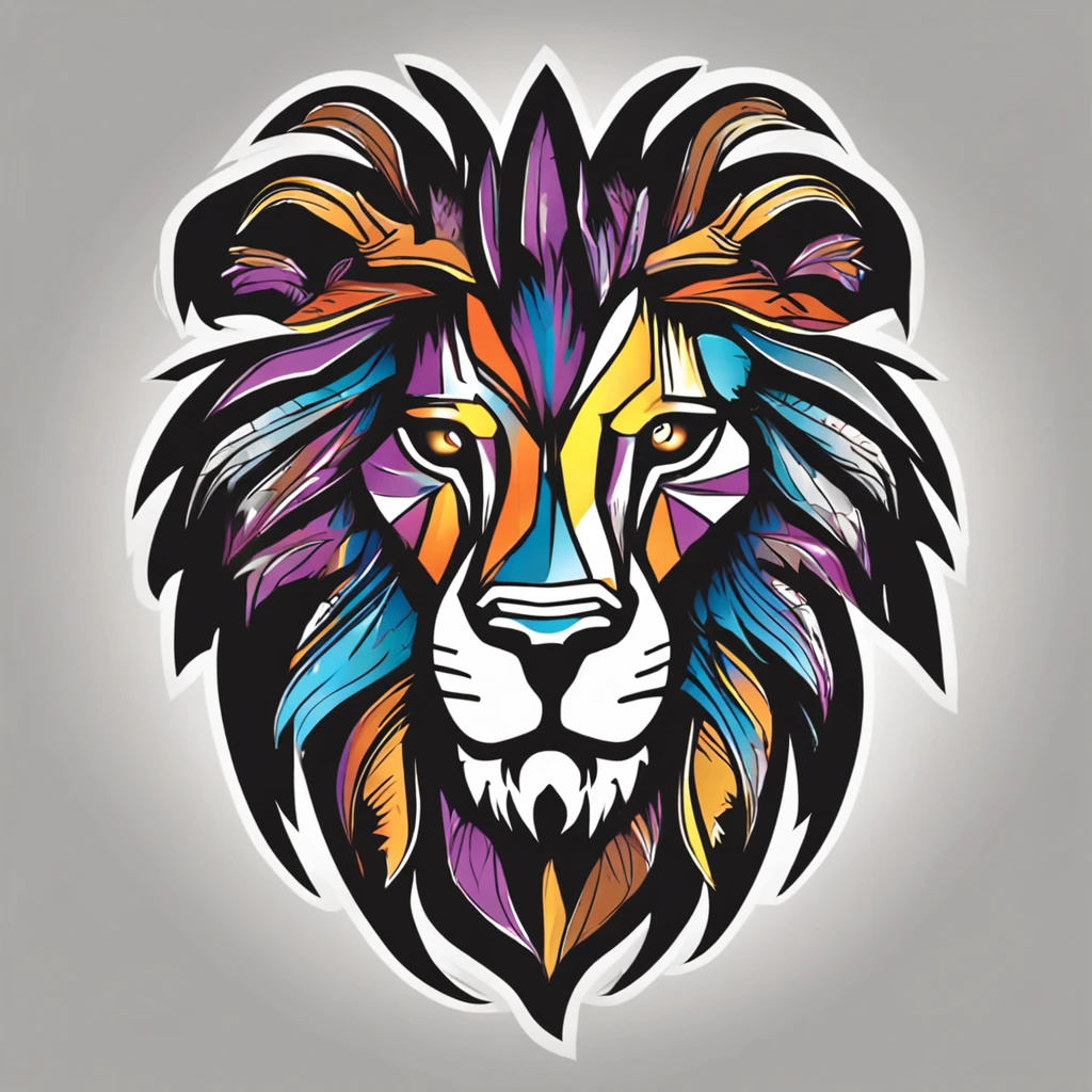 a metal icon style logo of a colorful lion's head (estilizado1.5) em um fundo preto, lion icon, half lion, lion head, third lion head, no fundo cinzento, lion with crown, em um fundo cinza, Lion, anonymous lion face, Criado no Adobe Illustrator, icon, with the mane of a lion, single logo, lions, me, fundo do telefone