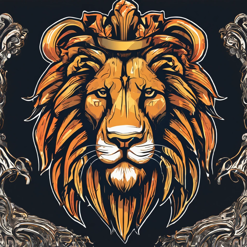 a metal icon style logo of a colorful lion's head (estilizado1.5) em um fundo preto, lion icon, half lion, lion head, third lion head, no fundo cinzento, lion with crown, em um fundo cinza, Lion, anonymous lion face, Criado no Adobe Illustrator, icon, with the mane of a lion, single logo, lions, me, fundo do telefone