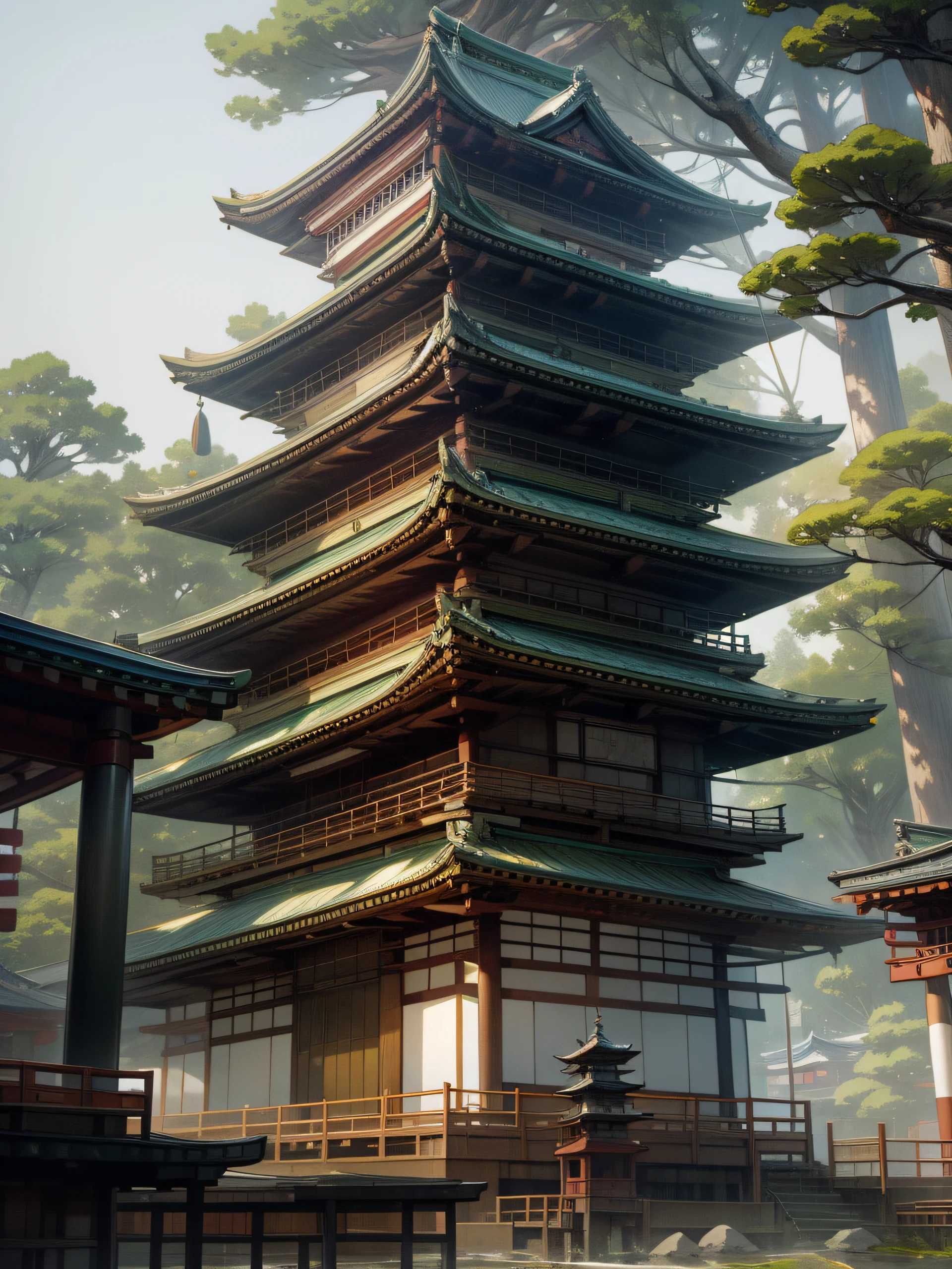 a close up of a tall white and green building with trees, japan travel aesthetic, palace floating in the sky, japanese heritage, japanese temples, japanese architecture, japanese temple, ancient japanese architecture, japan sightseeing, japanese influences, japanese inspiration, japan deeper travel exploration, japanese city, edo japan, by Kanō Tan'yū, japonisme