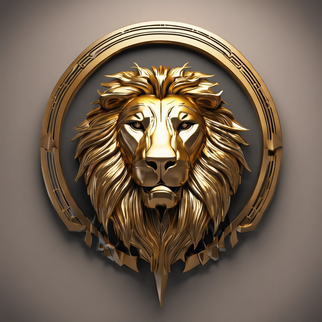 Make a logo with the head of a lion stylized in metal in gold color