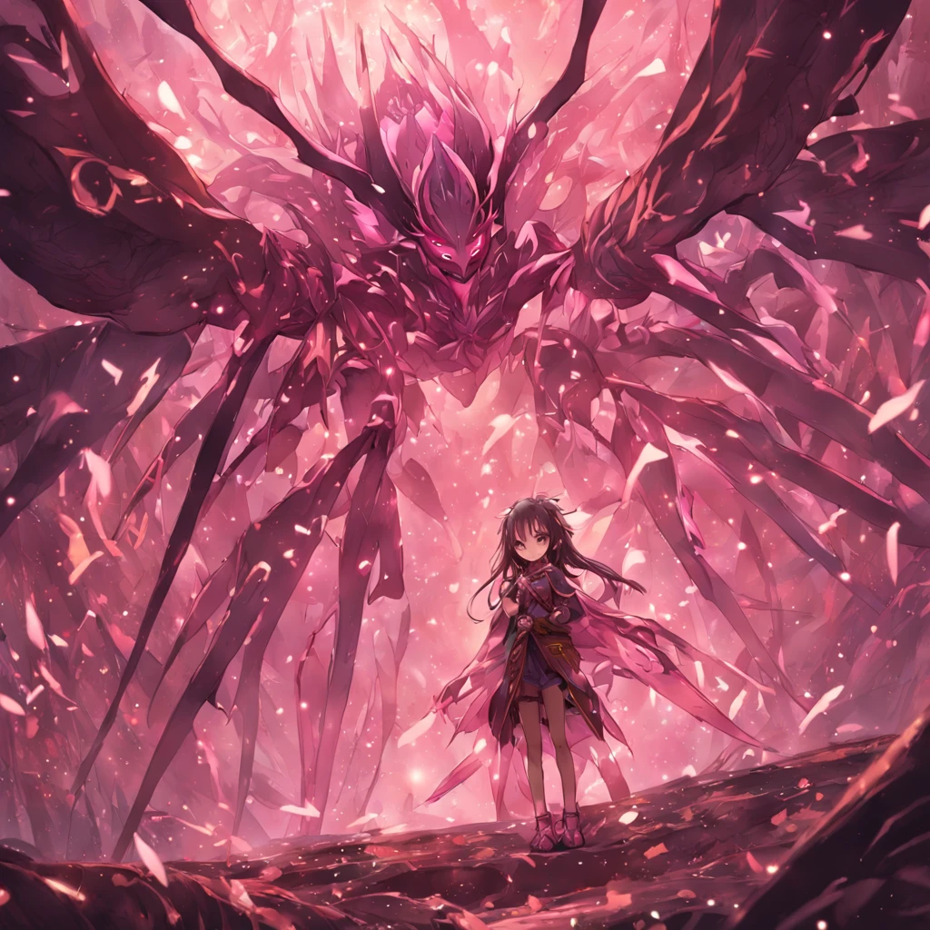 elf that has pink-brown worm bottom, dark brown platted hair, dark brown insect-like armor, surrounded by giant eggs, Masterpiece, Best Quality