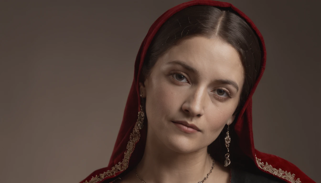 Create a highly realistic artistic representation of Santa Rita de Cássia. Concentre-se nos detalhes do rosto, capturing your expressions and emotions perfectly. Lighting should highlight the scene, emphasizing the sense of isolation and spirituality. This representation seeks to convey the intensity of the moment of devotion and the search for transcendence in the midst of the personal journey."