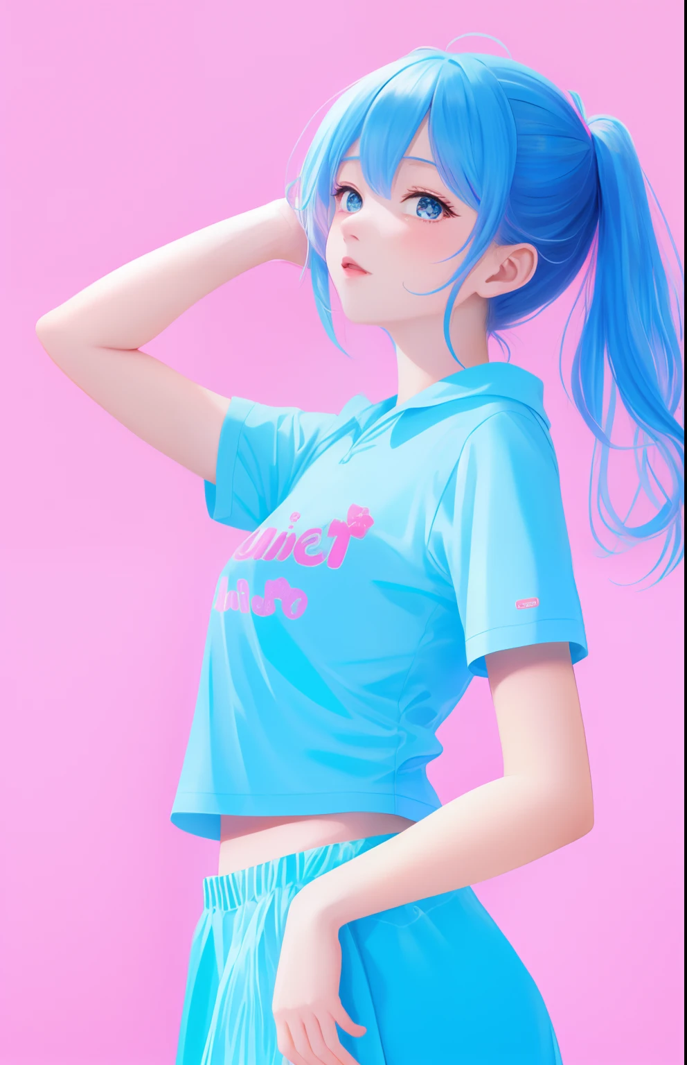 Kizi，short- sleeved，universe background，the detail，High gloss，blue colors，In pink，cyan colors，red colour