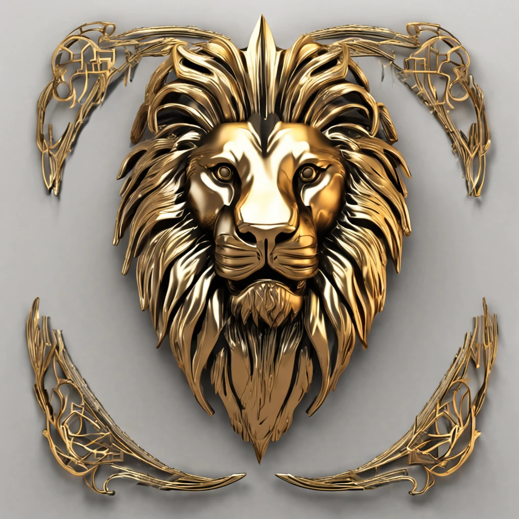 Make a logo with the head of a lion stylized in metal in gold color